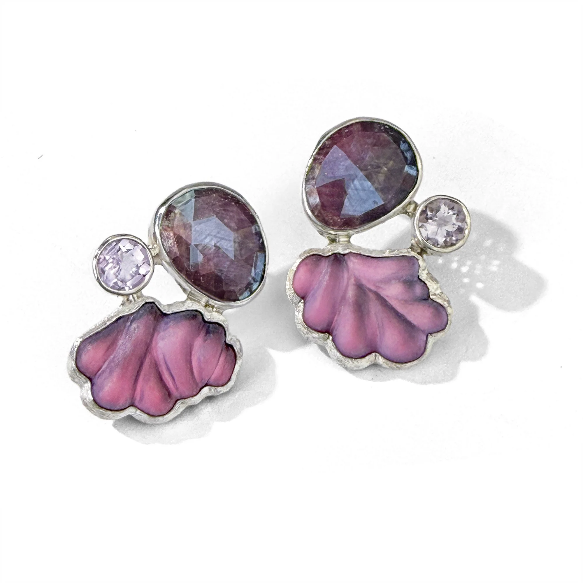 Halcyon-earrings-sapphire-amethyst-pink carved glass-with shadow.jpg