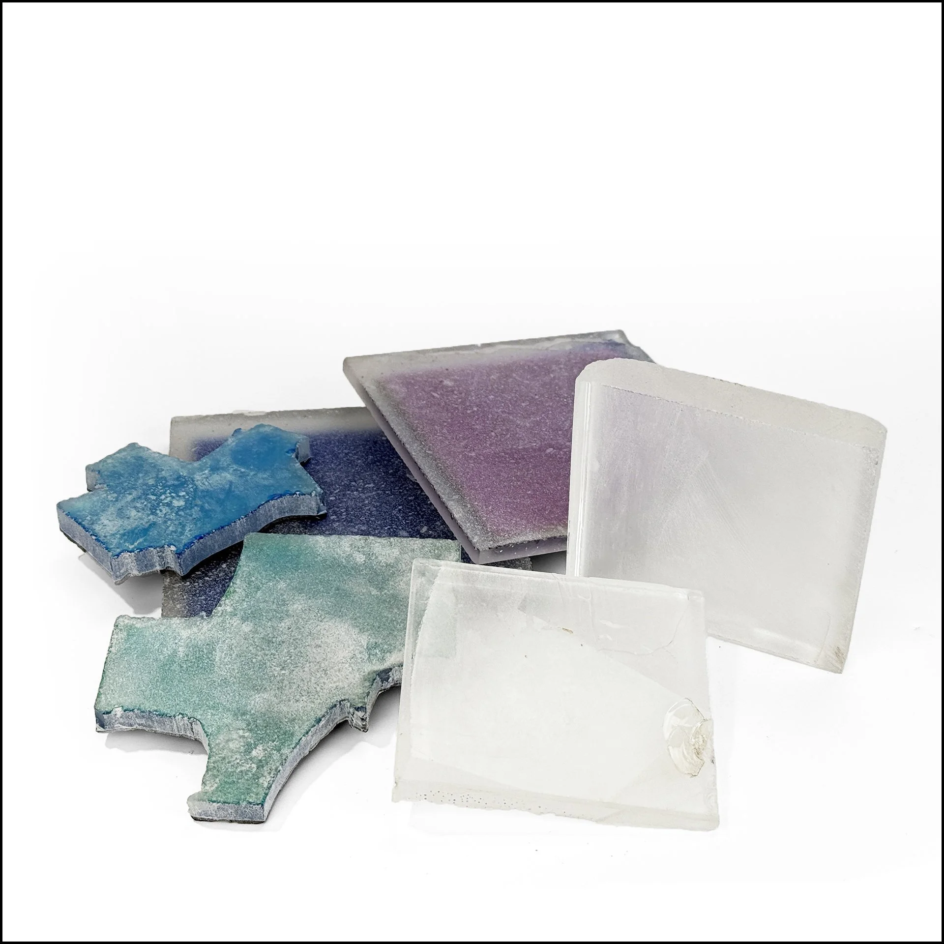 My materials-laminated and clear optical glass ready to be made into jewelry.