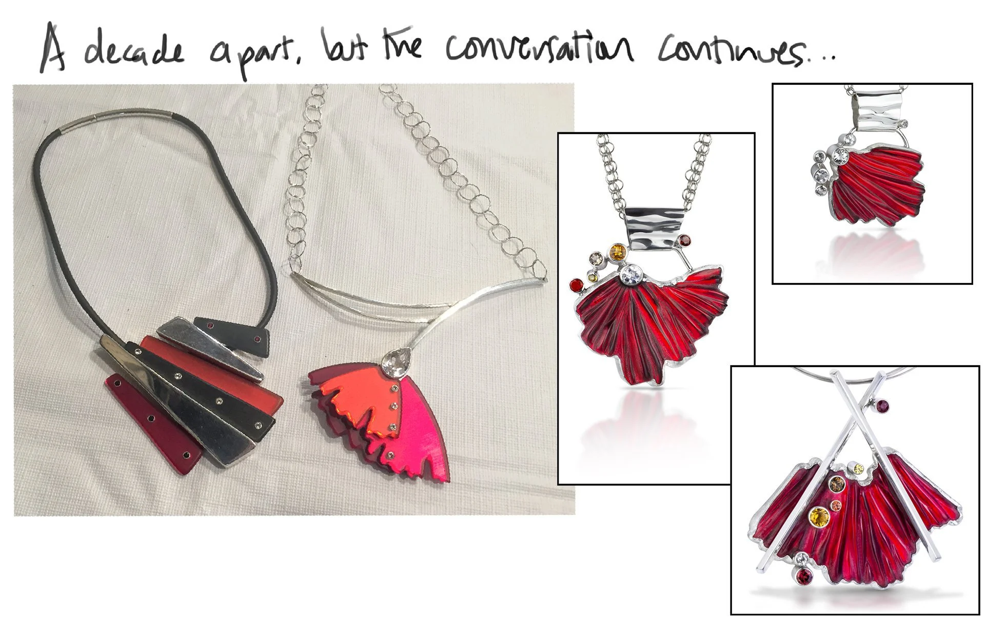 A decade apart, but the conversation continues: an image comparing work I made decades ago with mu current work.