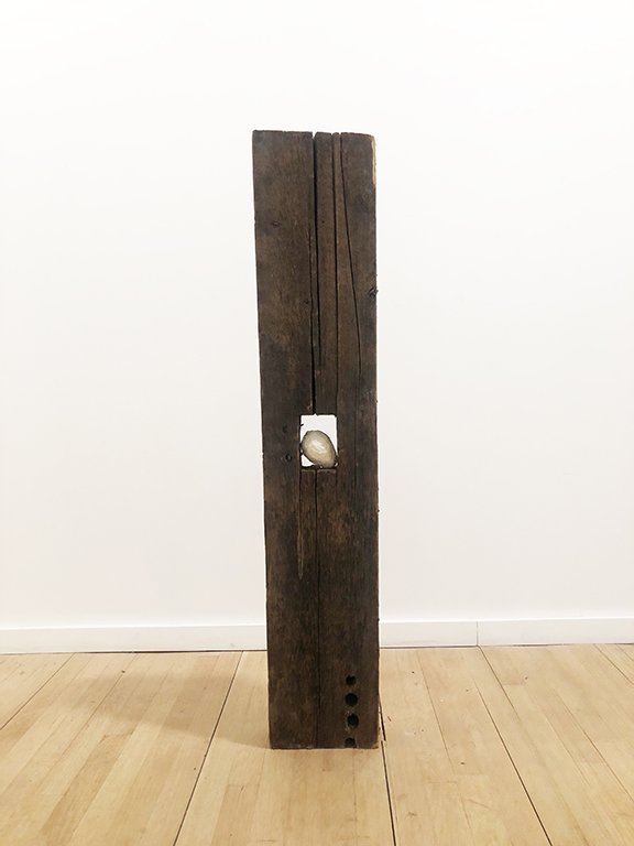 By the Way, 2022, wood and paper clay, 47 x 9 x 4 inches	