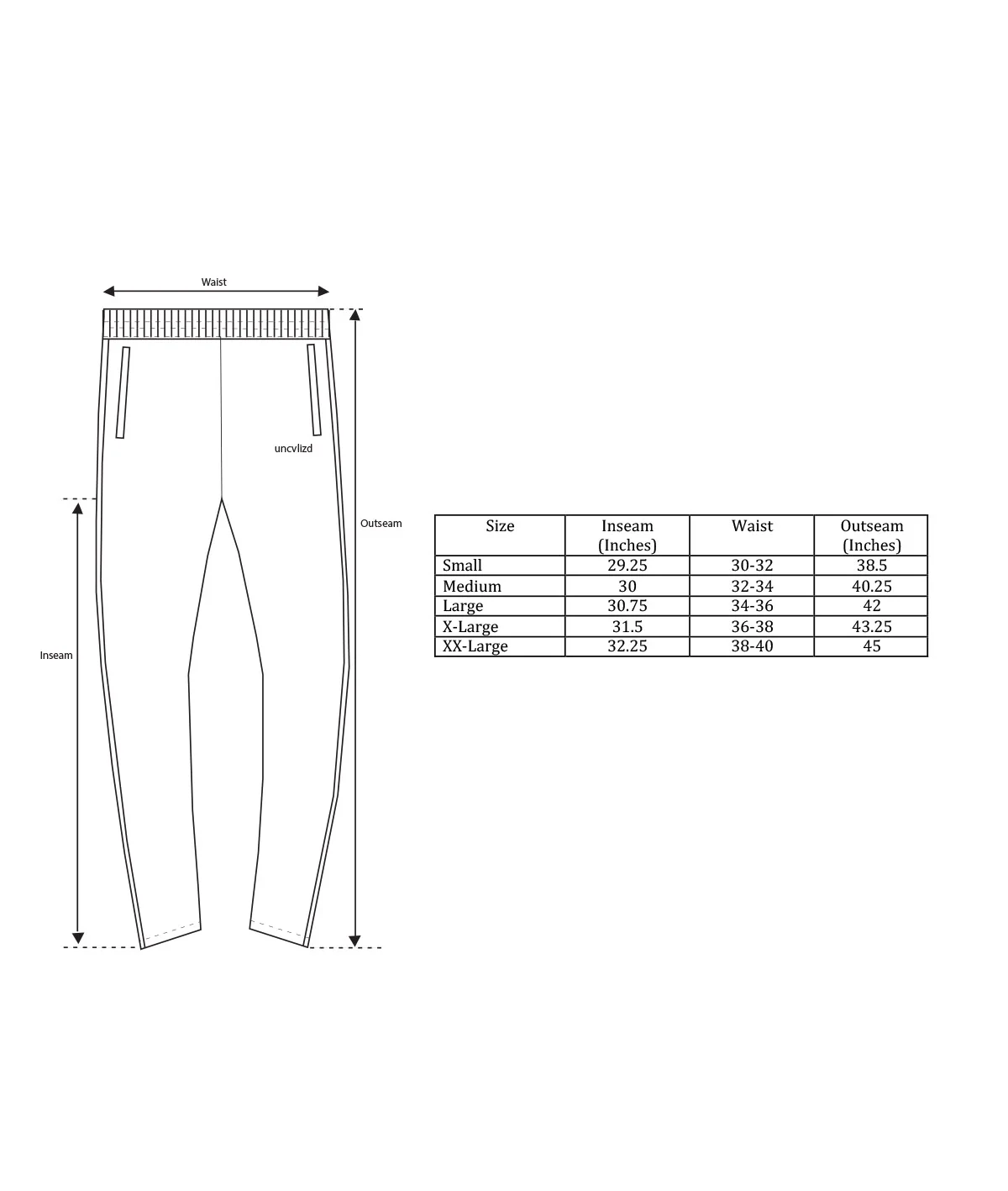 running pants size guide