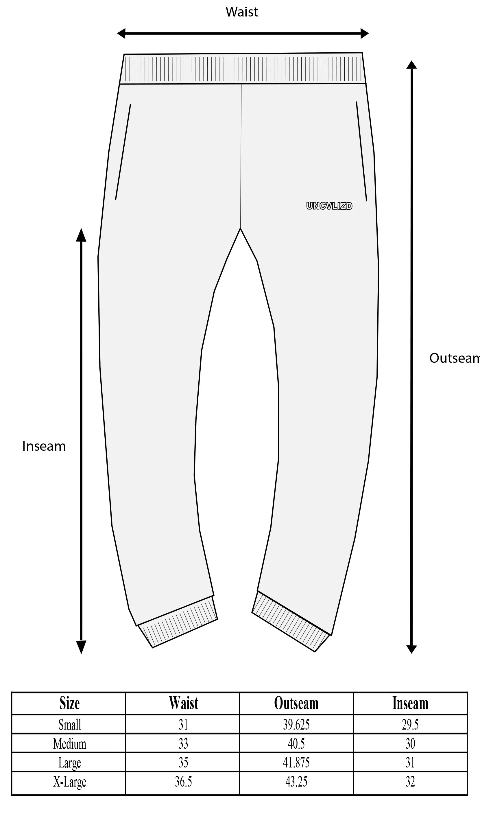 running pants size guide