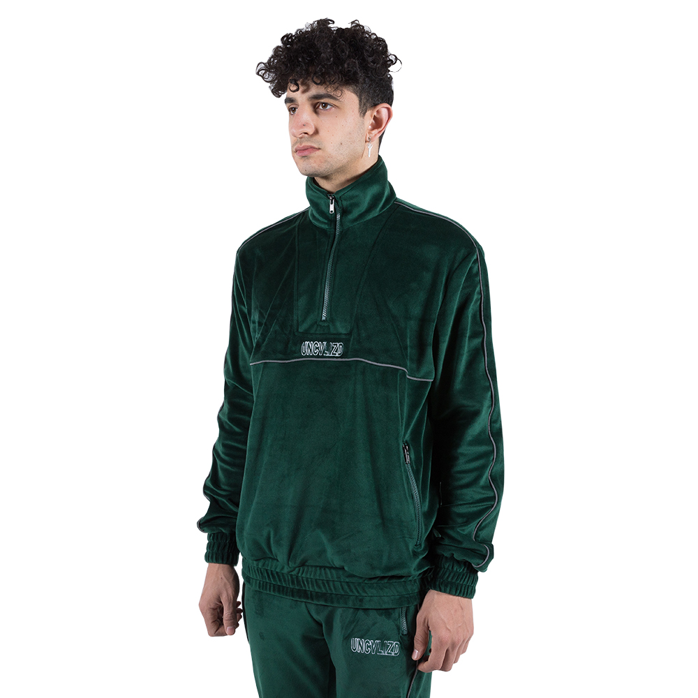 Borgata Quarter Zip Velvet Track Jacket- Forest Green — UNCVLIZD