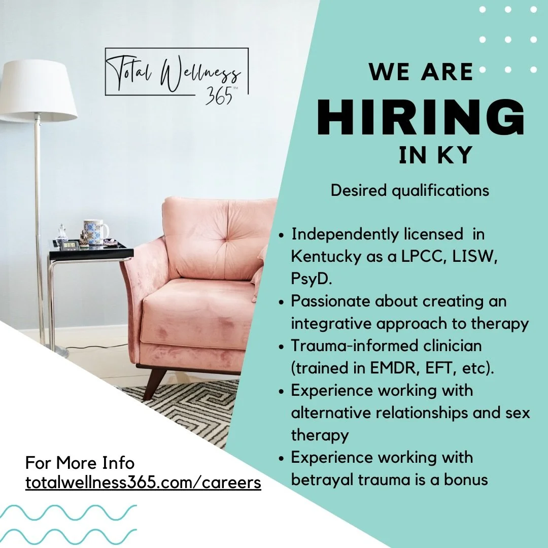 @totalwellness365 is expanding into Kentucky! 

We are seeking independently licensed Kentucky clinicians to work full time and in person in Northern Kentucky. Interested candidates can send resumes to info@totalwellness365.com 

#nowhiring