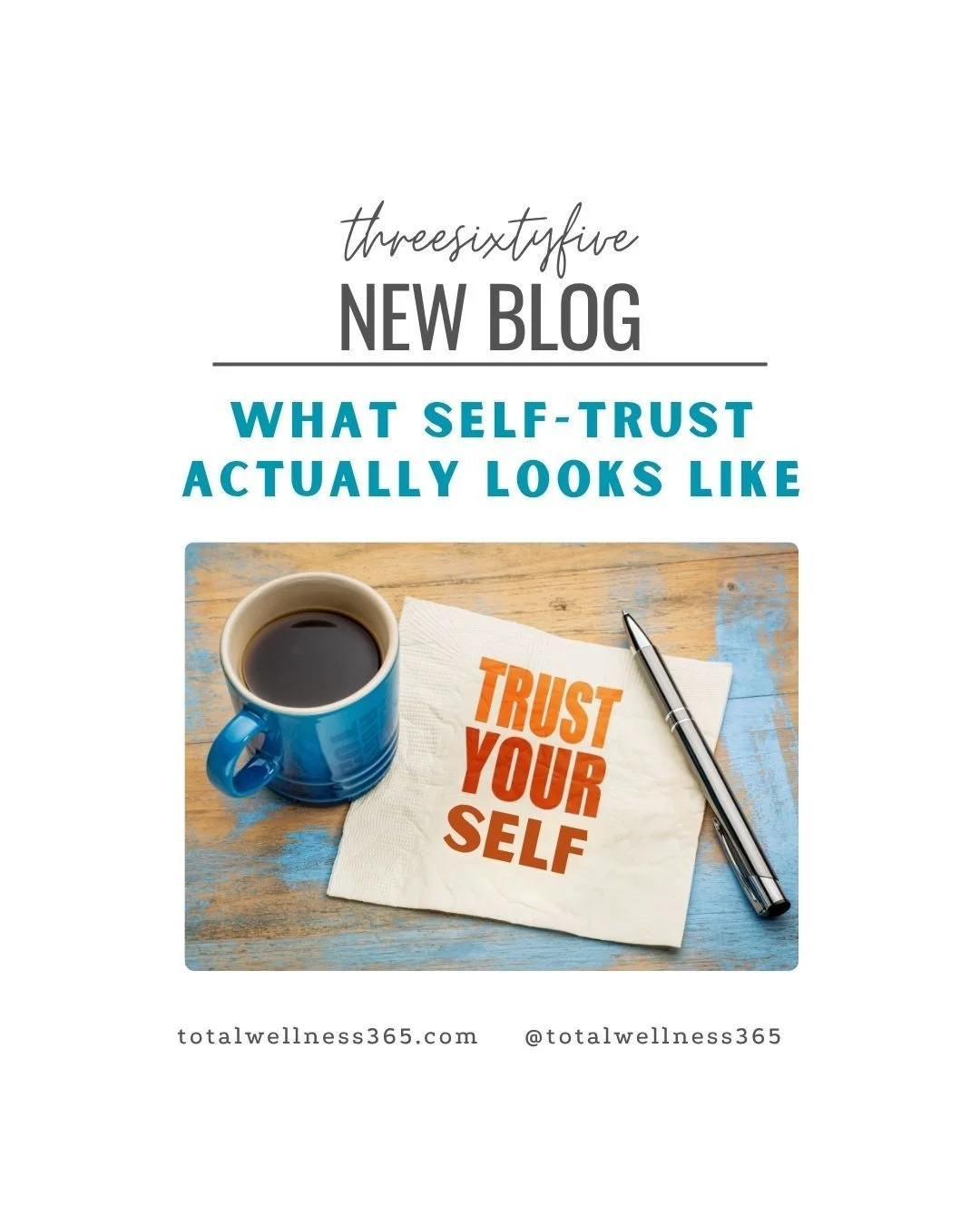 Check out the 2nd April blog to learn about the "What self-trust actually looks like." 

Follow the link🔗in bio to read the newest 𝓉𝒽𝓇𝑒𝑒𝓈𝒾𝓍𝓉𝓎𝒻𝒾𝓋𝑒 blog. Or click here https://totalwellness365.com/threesixtyfive-blog

And don&r
