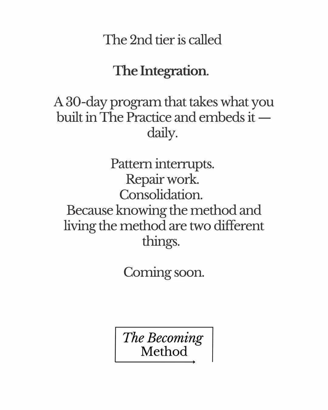 The Becoming Method -- Integration. To deepen the identity work. This builds roots. More details with link in bio. 

#TheBecomingMethod
#comingsoon