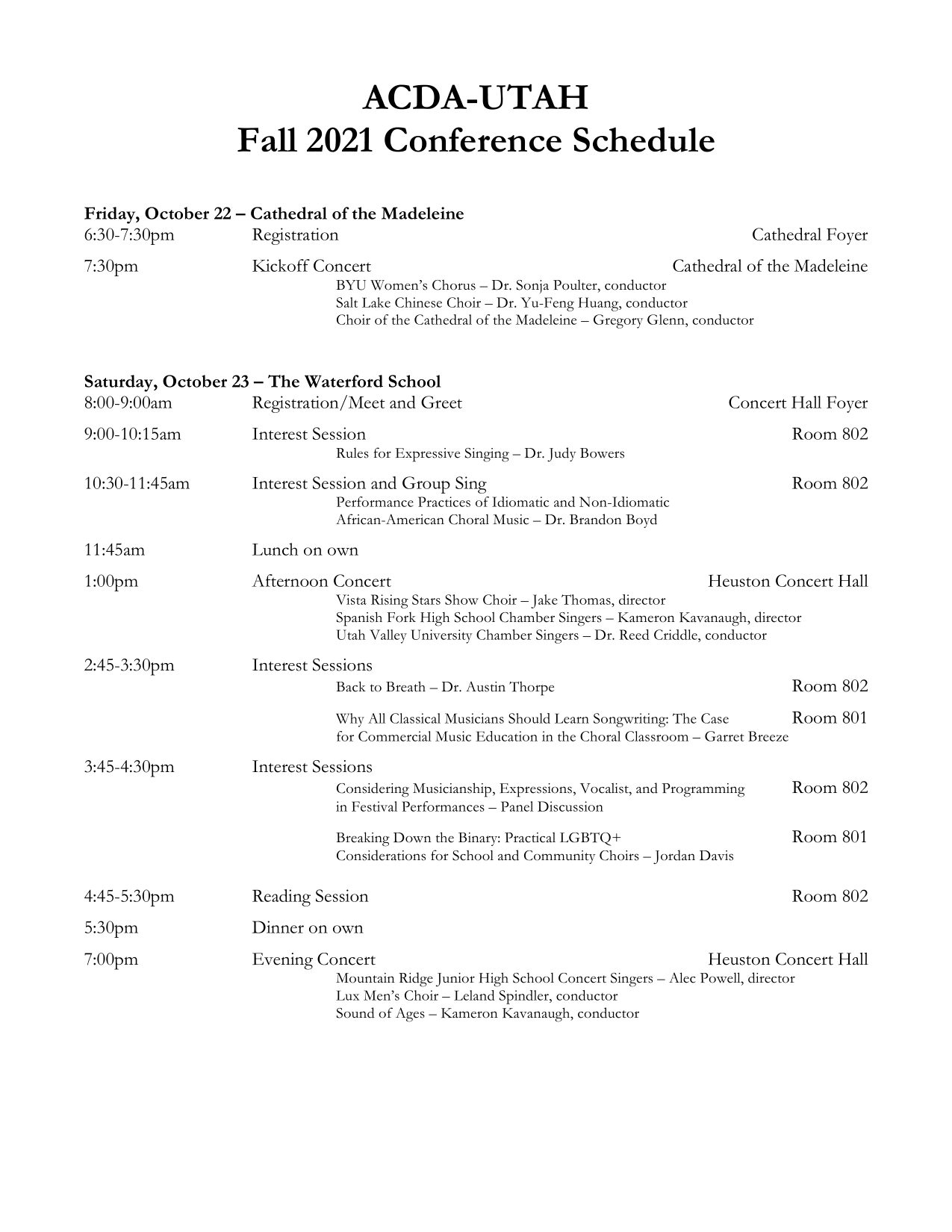 2021 Conference Schedule — ACDA Utah