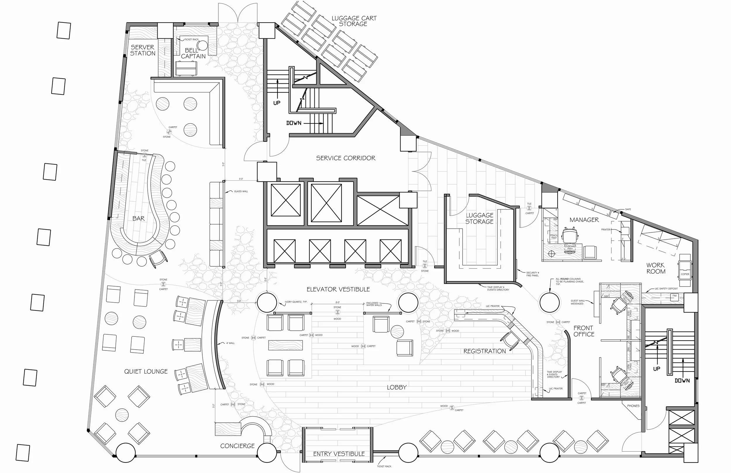   HOTEL  1st Floor; Lobby, Registration, Bar &amp; Grill, Bell Captain, Management Offices 