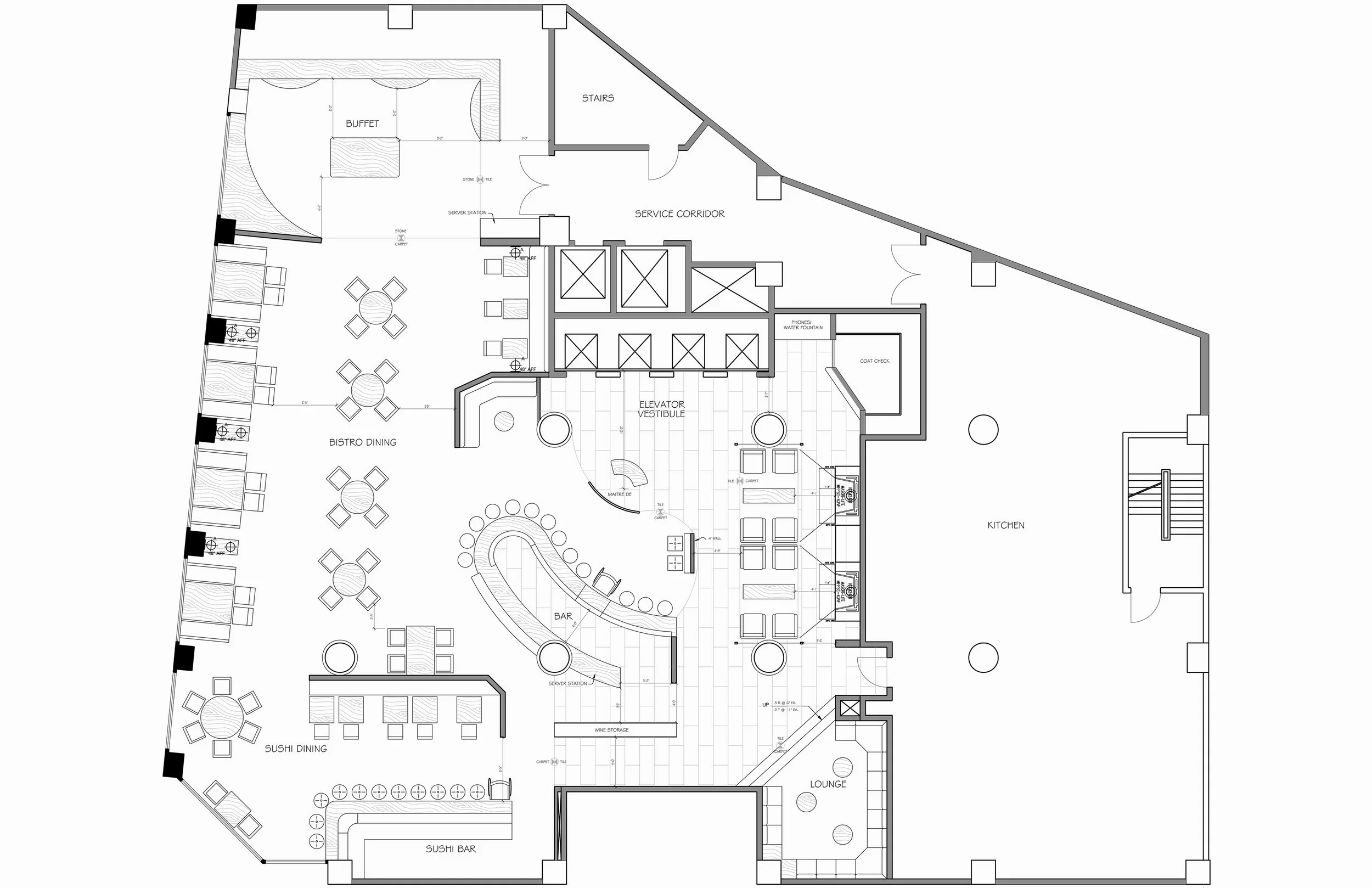   HOTEL  2nd Floor; Dining Area,&nbsp;Full Service Bar &amp; Lounge, Sushi Bar,&nbsp;Buffet 