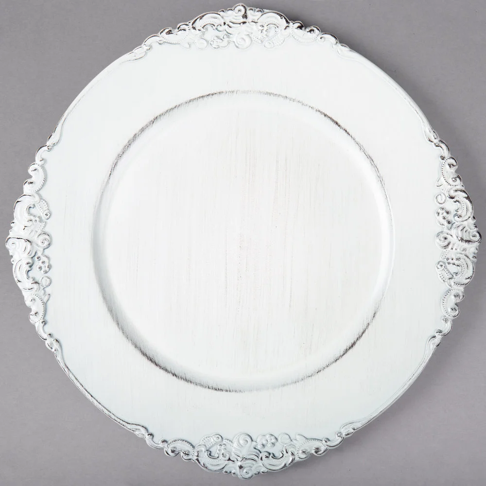 Charger, White Antique Filigree Material: Melamine