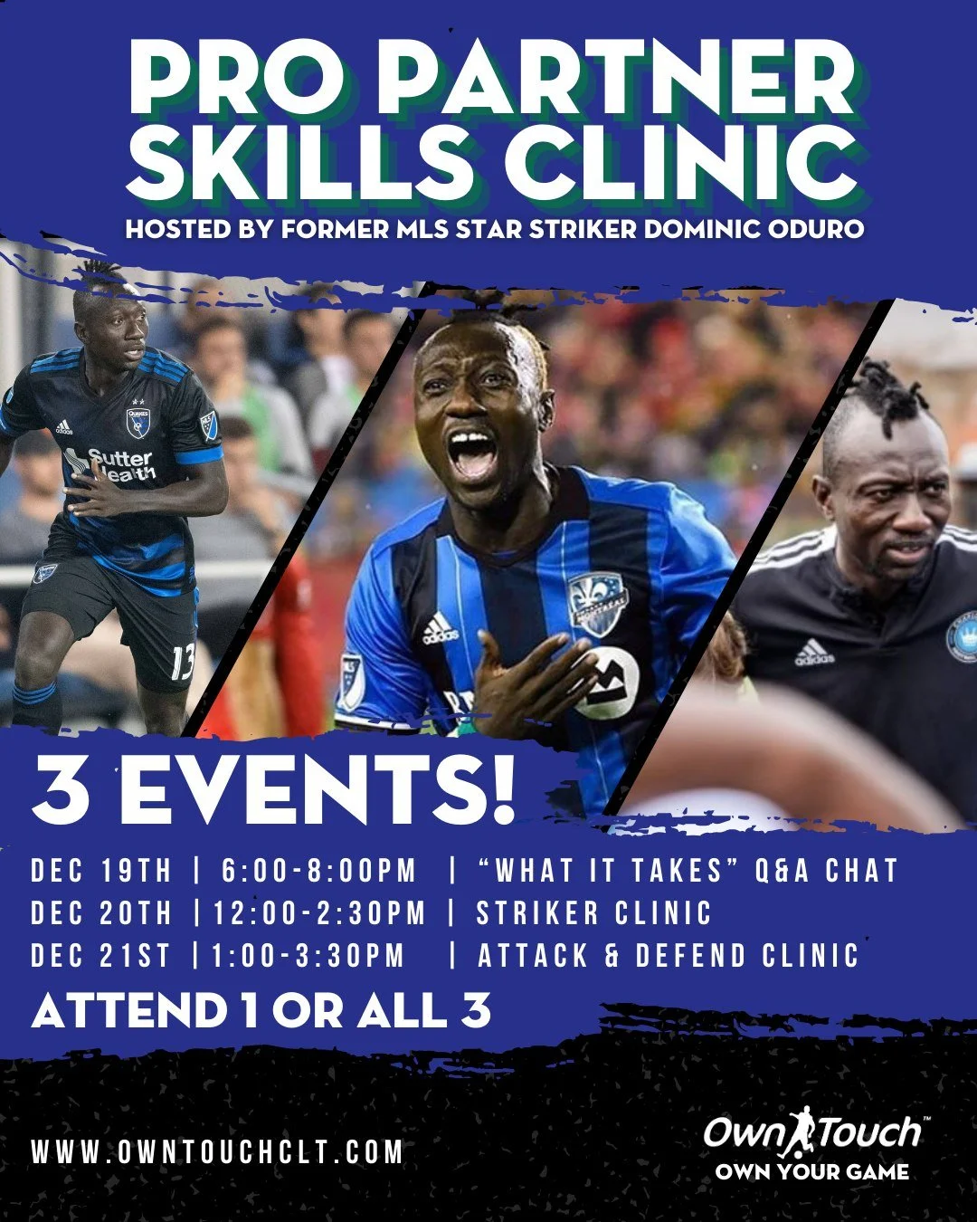 🚨 HE&rsquo;S BACK! 🚨
Former MLS star striker, MLS Academy coach, and longtime Own Touch mentor Dominic Oduro is returning to the OT pitch this December! ⚡

Three days.
Three events.
One of the most electric pros to ever train in Charlotte.

🎤 Dec 