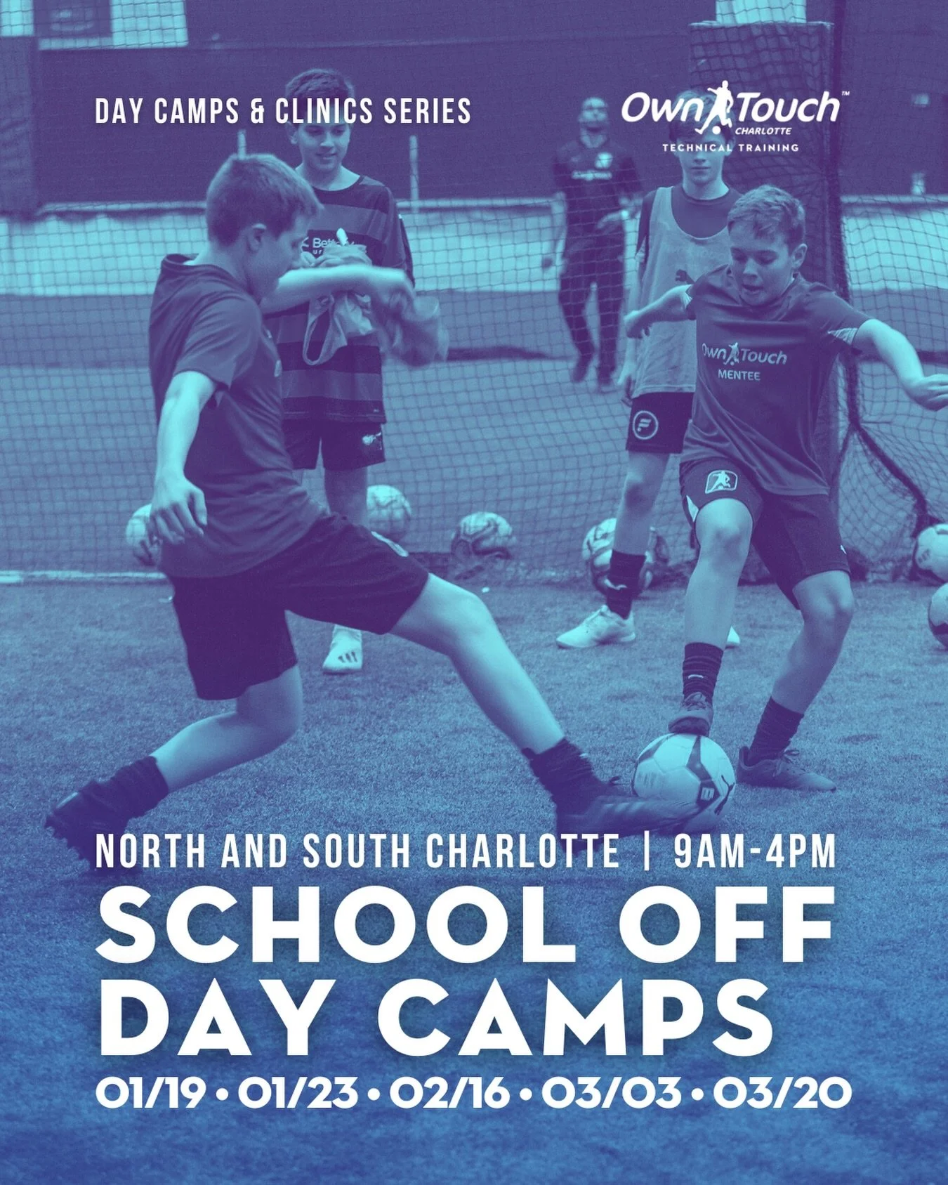 Full day camp so it doesn&rsquo;t disrupt yours. 3.5 hours of structured and professionally guided technical instruction and 3.5 hours of small sided match play. Not ideal for beginners. Players should be ready to work and have fun!