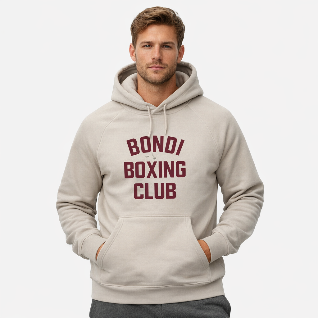 BEIGE AND RED BONDI BOXING CLUB HOODIE