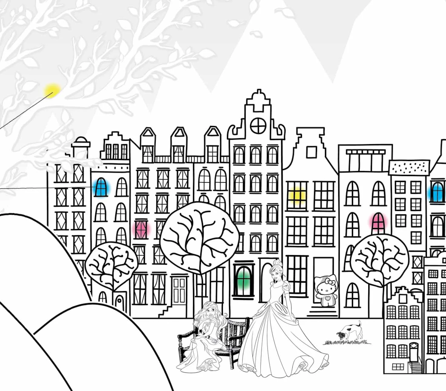 Close up of the city and licensed characters residing within.