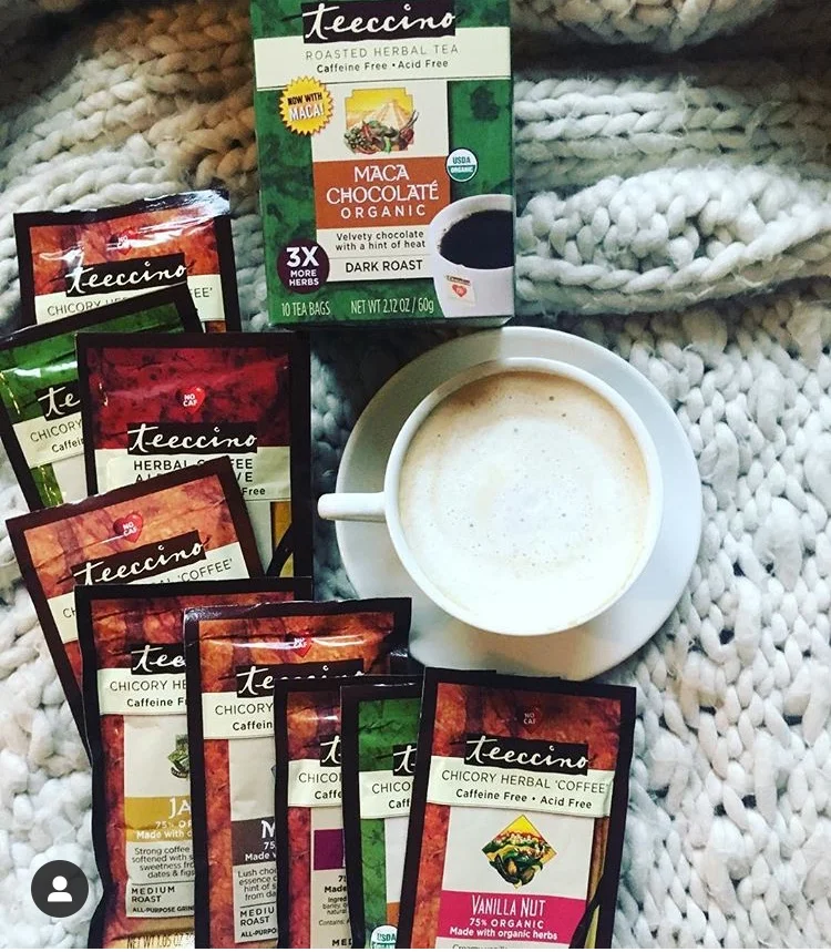 Teeccino Herbal ‘Coffee’/Roasted Tea Caffeine & Acid Free *My favorite is the Vanilla Nut Click this link for 10% OFF & Sample Packs always ship free! https://teeccino.com/hearthappy/57/?campaign=RocketCityDietitianWebsite
