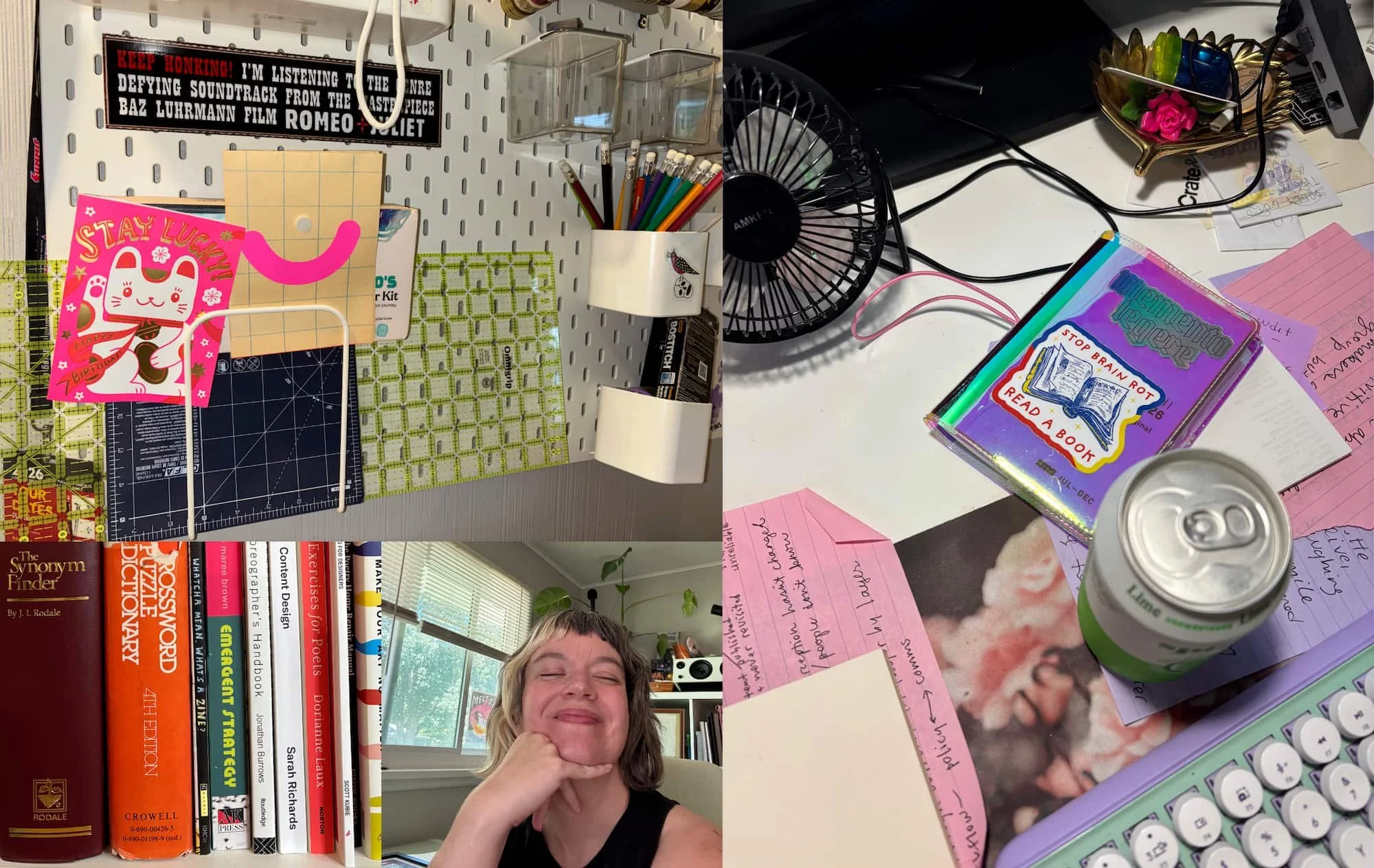 A collage of decorative images from Lindsey's office.