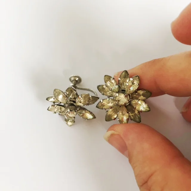Mid century paste earrings, set in silvertone. $25.00