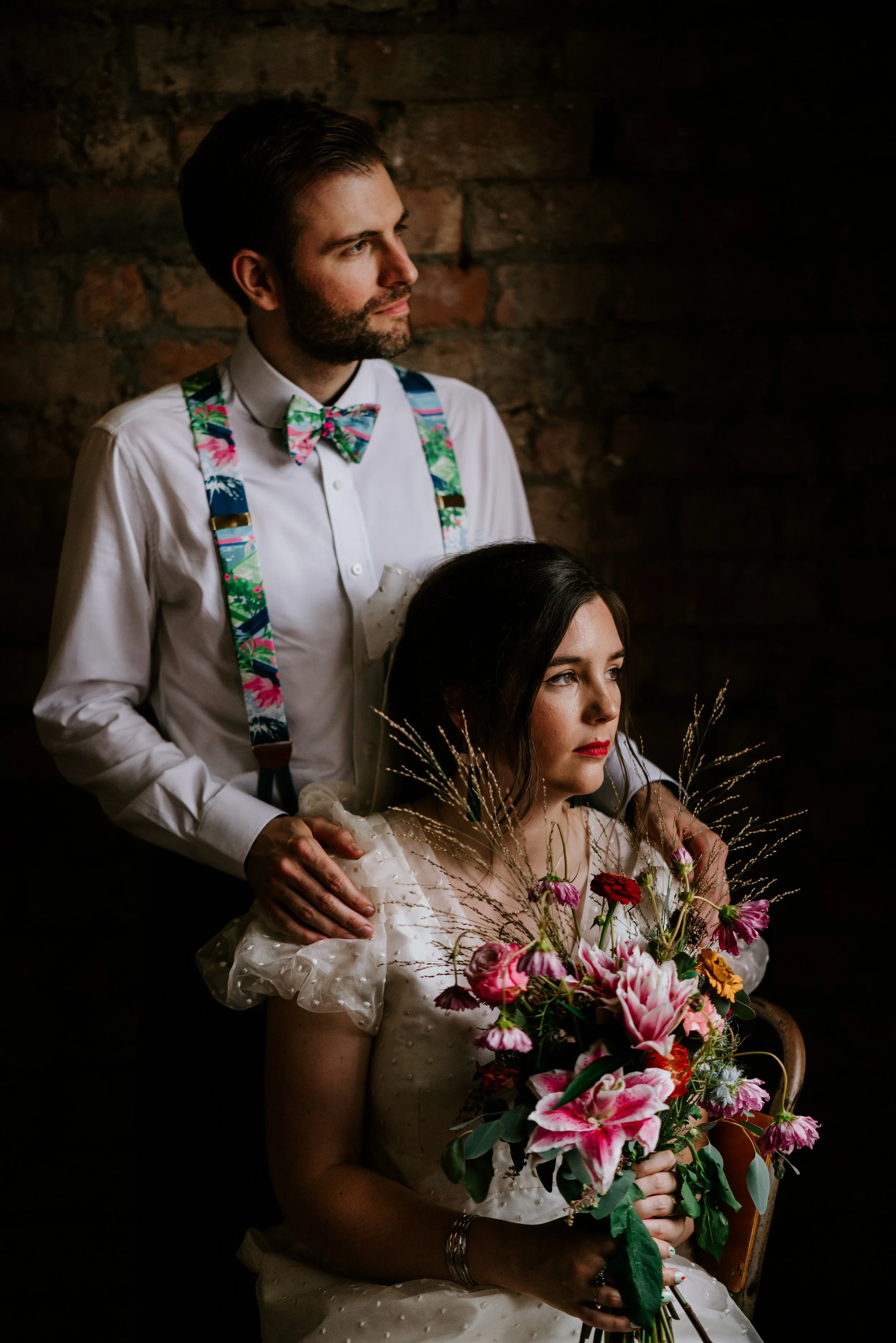 MOUNTAIN VIEW: Accessories designer Francis+Louise bespoke print sets the tone for Lewis and Charlotte's City Pop wedding