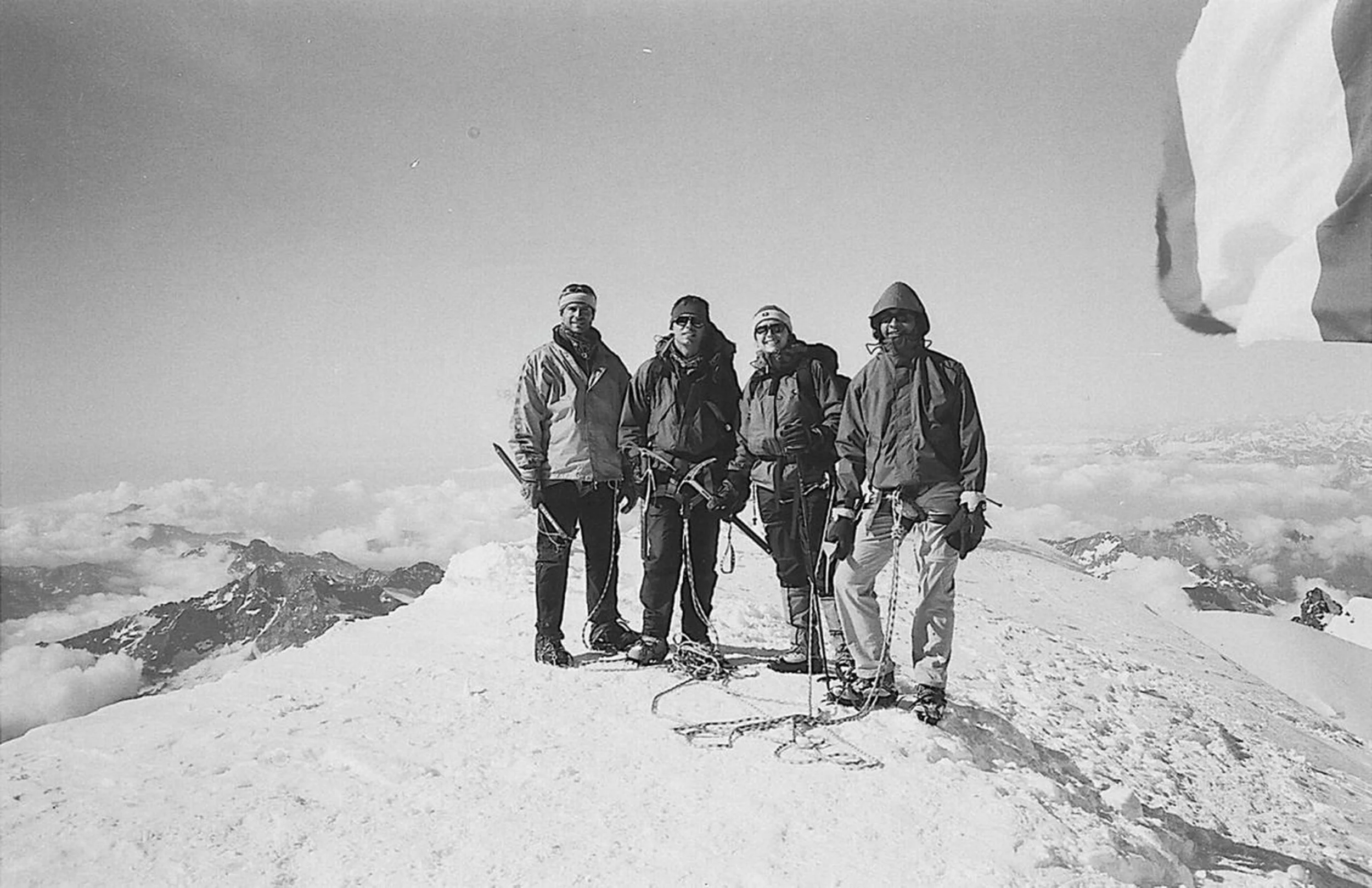 Francis Jacquerye (far right), Monte Rosa, 4554 metre (14941 ft.) above sea level.