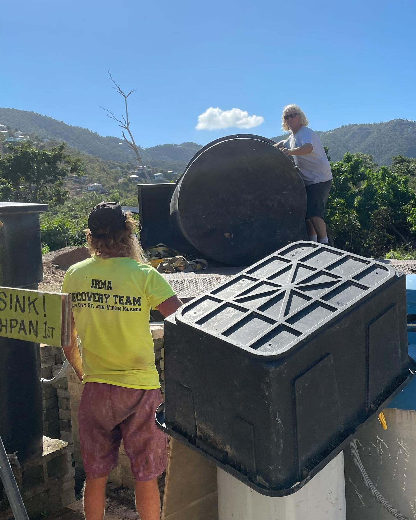 Yay! For Surfer Gary and Larry from Coral Bay Trucking!  A second cistern to be set up shortly! #alwaysforwardneverback 
.
.
.
.
#studiolife #gettingitdone #potterystudio #coralbay #stjohnvipottery #stjohnusvi