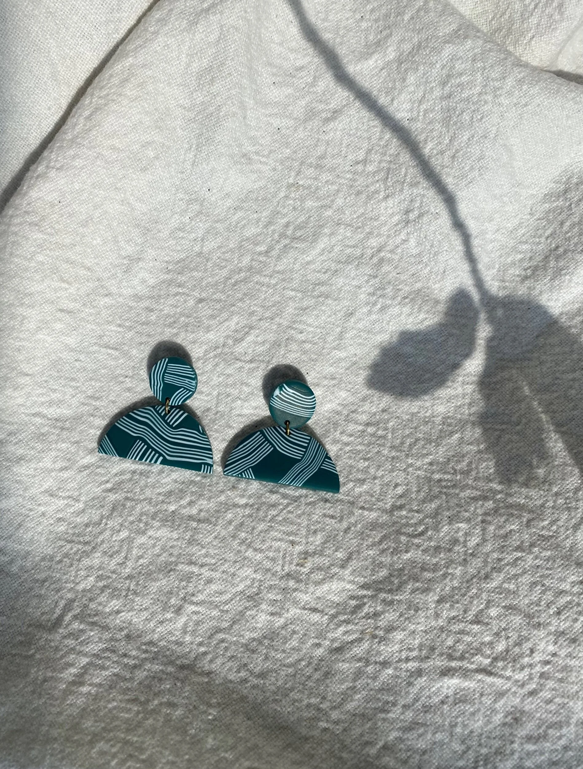 Dot and Crescent Dark Teal Statement Earrings