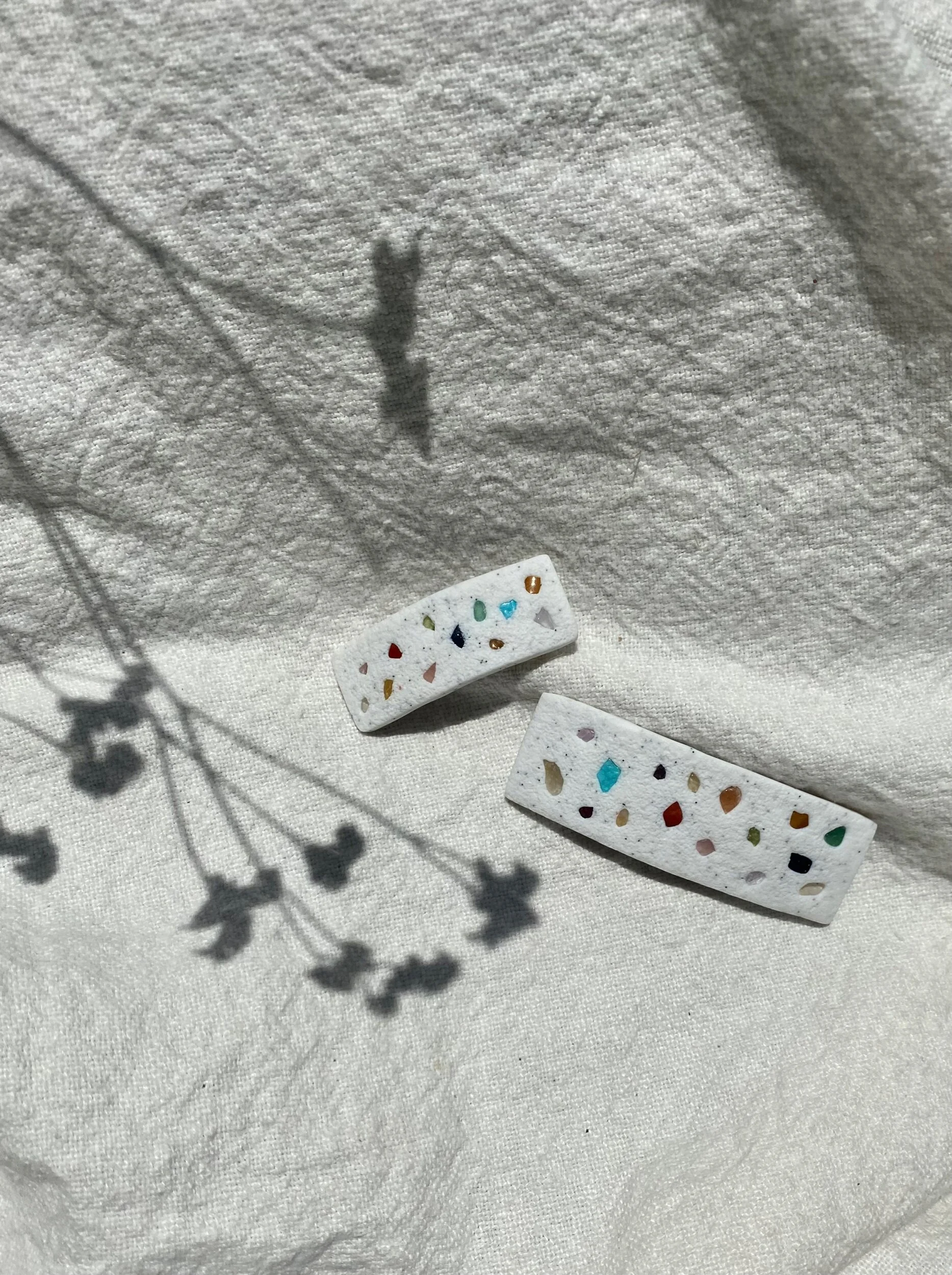 Trove Textured Gem Barrette Hair Clips in Chalk