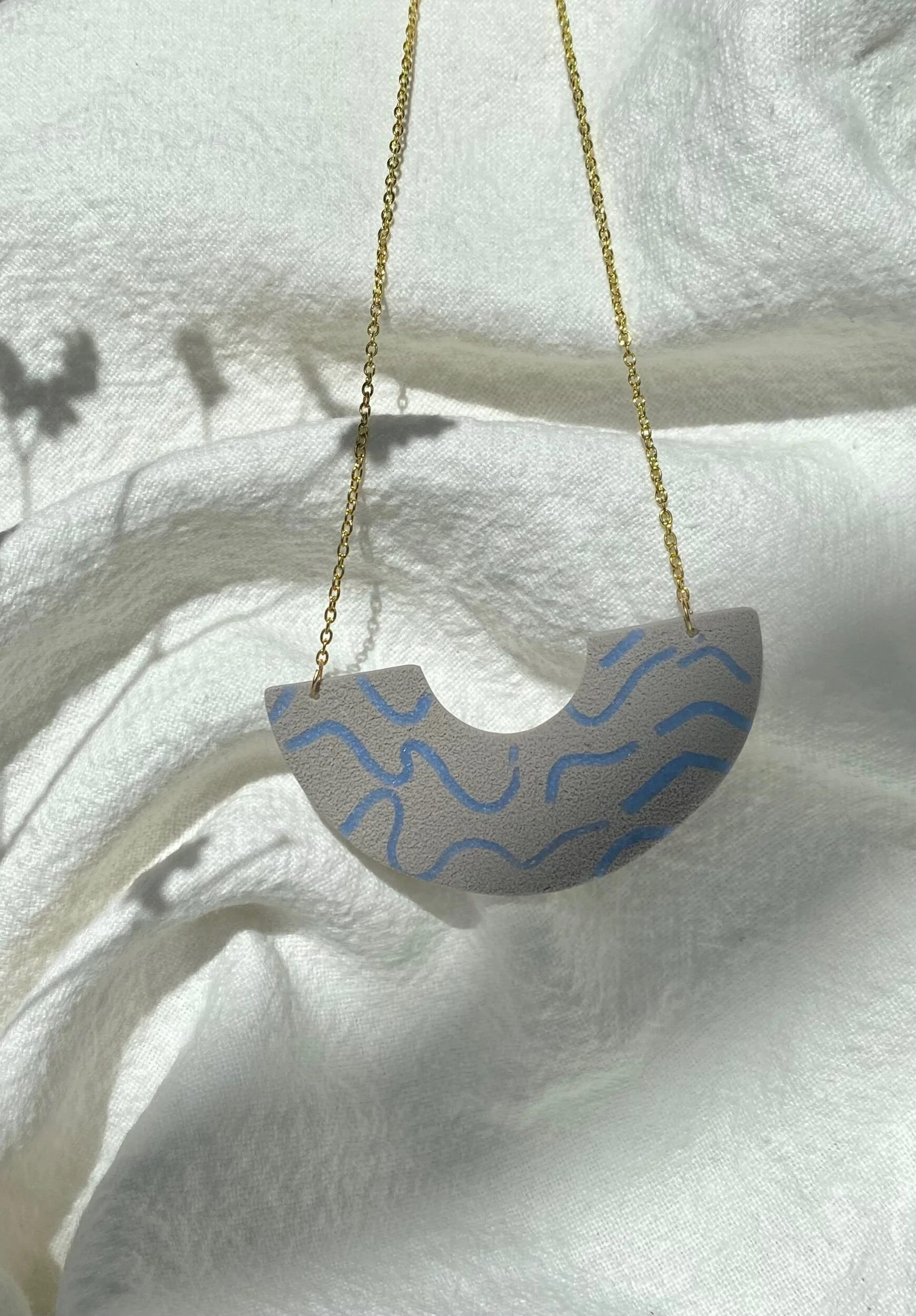 Ripple Arc Necklace in Clay and Blue