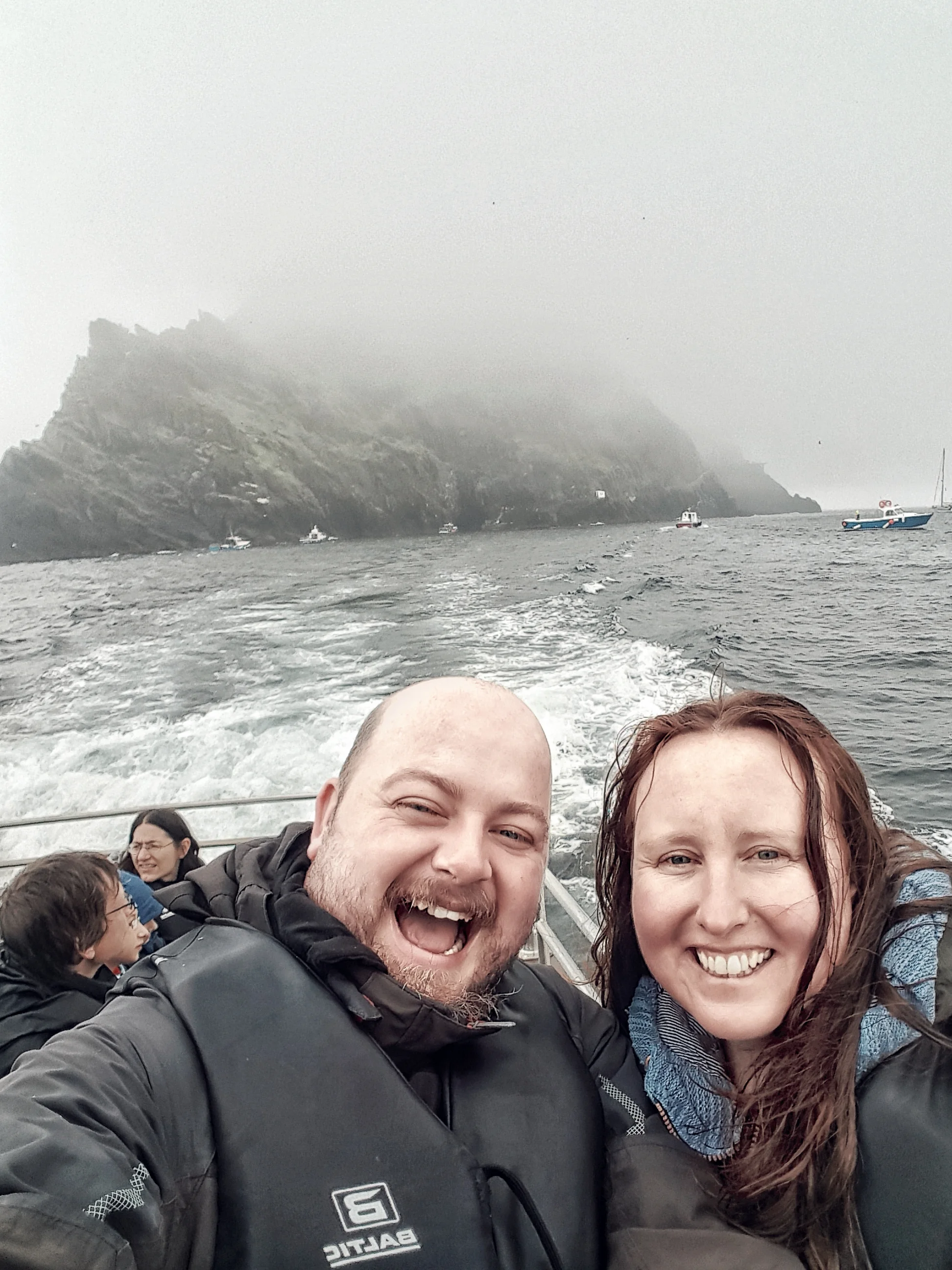 Soaking wet on the boat from Skellig Michael