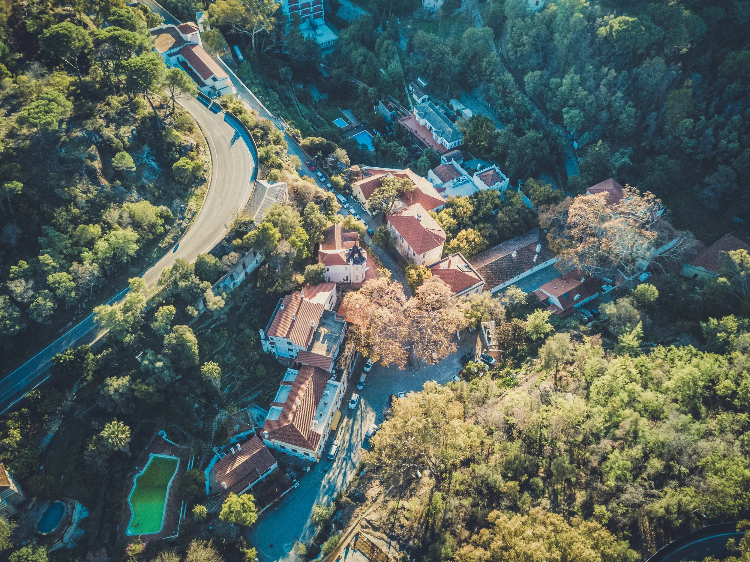 caldas de monchique portugal. drone shot. top down view of spa. spa in the forest. beautiful..jpg