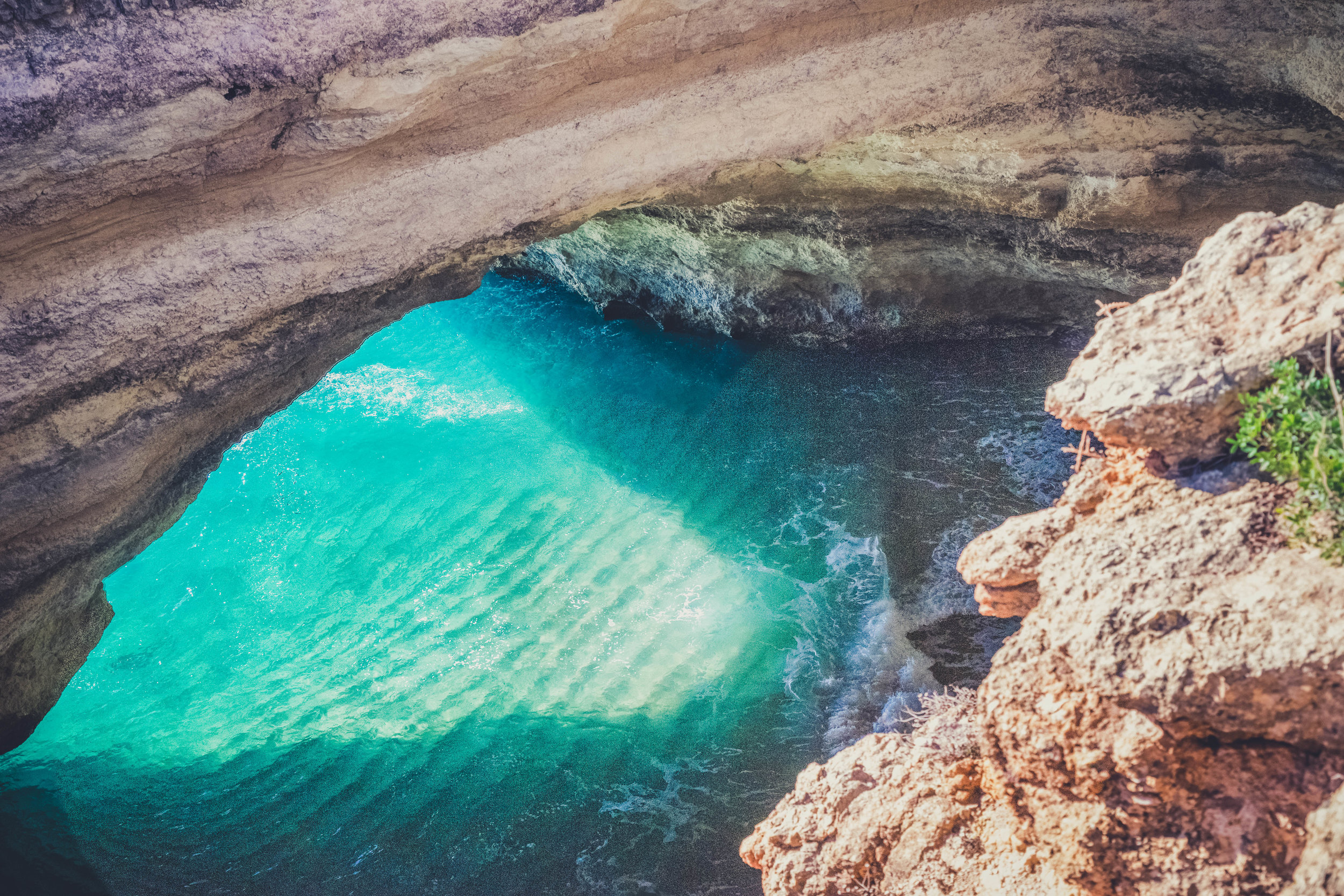 Marinha Beach. Seven Hanging Valleys Walk. portugal. algarve. beach. cliffs. tavel. caves.. looking into cave.JPG