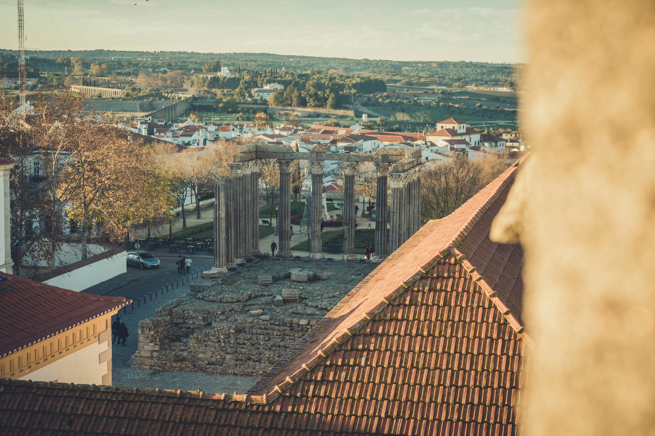 Evora. Roman Ruins. Portugal. Alentejo. Piliers. Roman city. ancient roman town. Blue sky. travel. adventure. history. historical. view from the roof.jpg