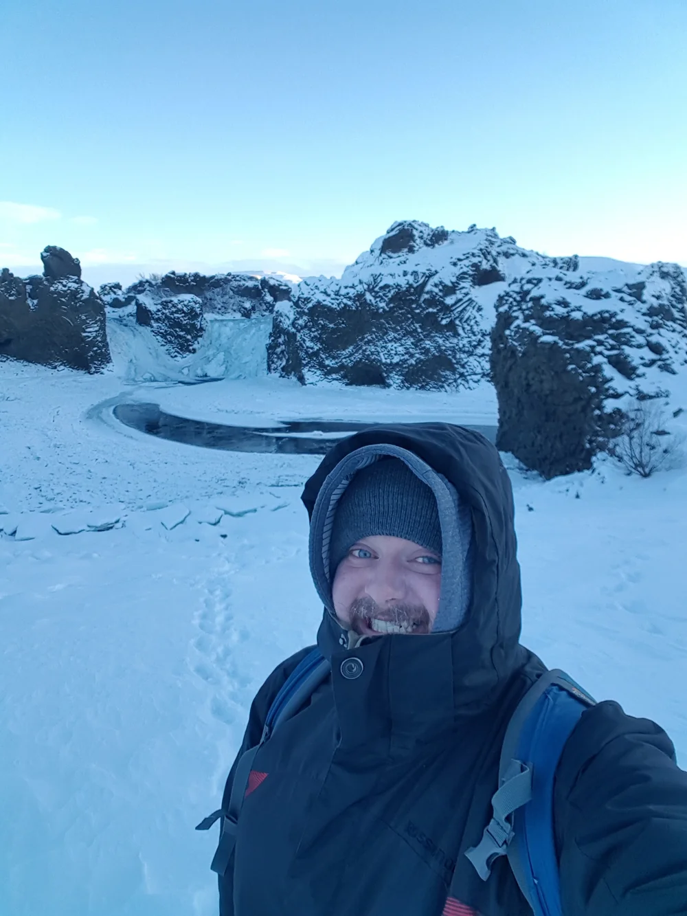 Hjalparfoss waterfall Iceland winter