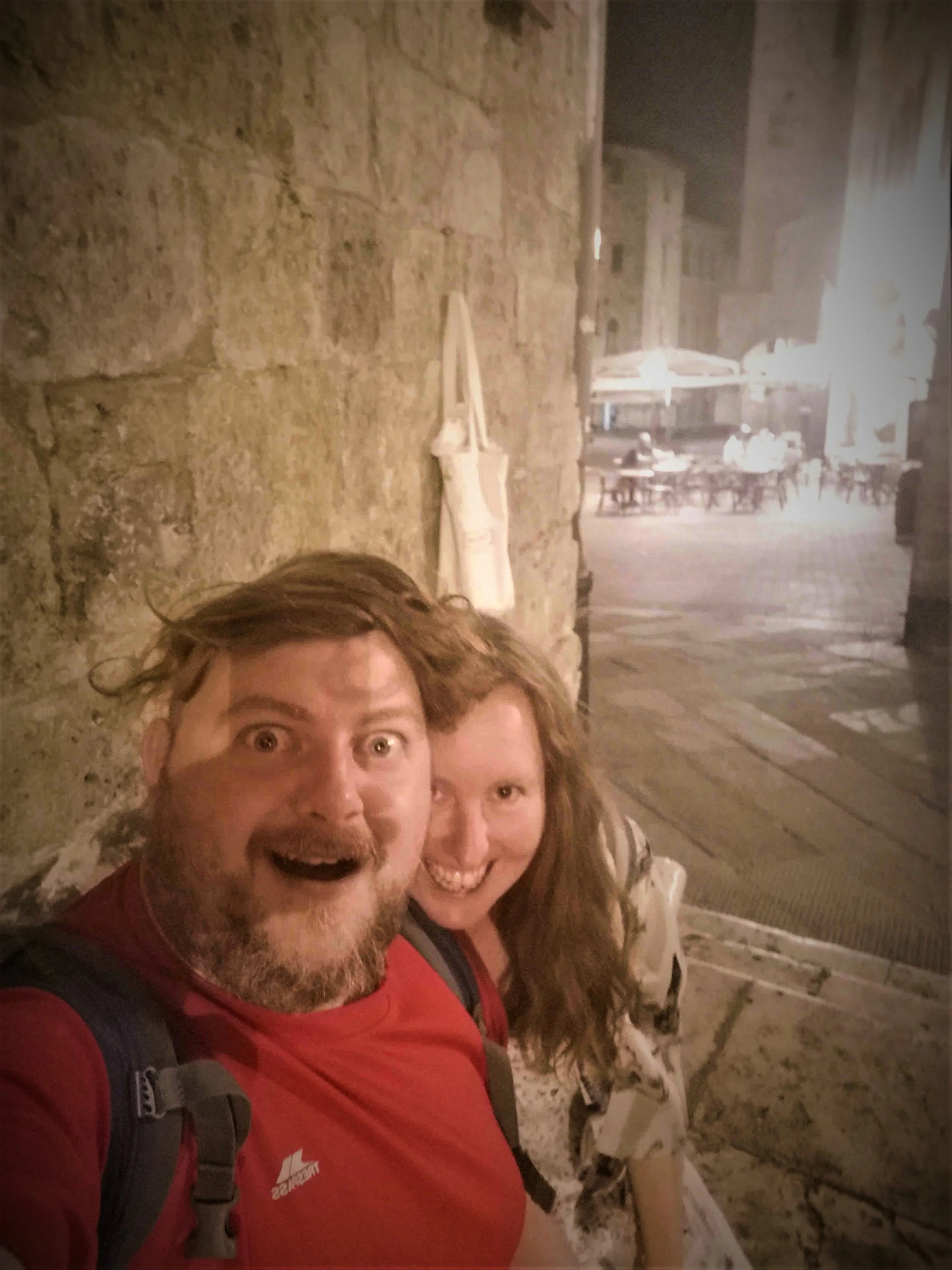 Having fun after dark in San Gimignano Tuscany road trip.jpg
