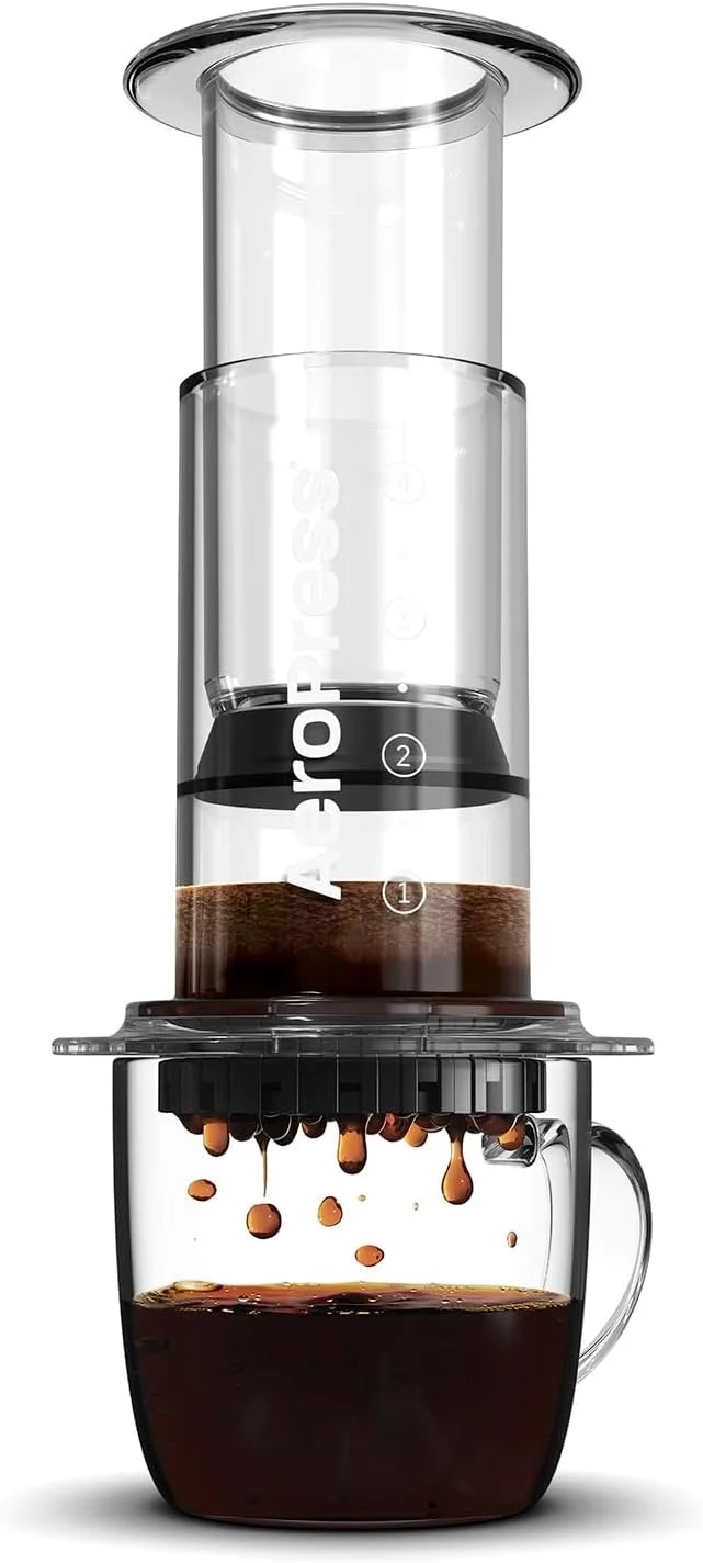 Aeropress Clear Coffee Press - 3 in 1 Brewing Method Combined French Press, Pourover, Espresso - Full-bodied Coffee without Grain or Bitterness - Small Portable Coffee Machine for Camping &amp; Travel