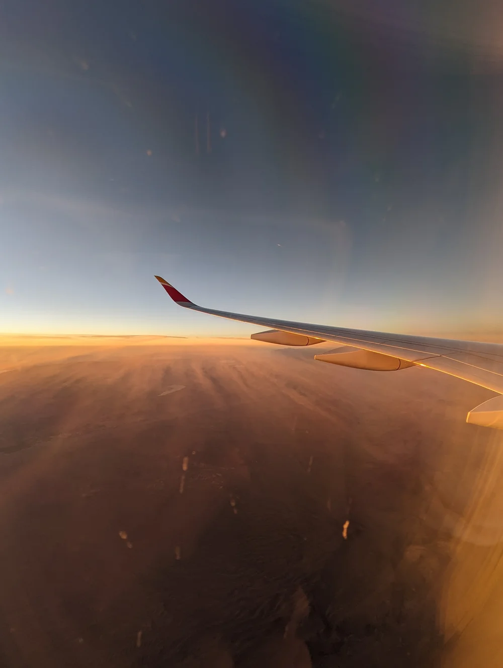 Plane view of sunrise, Patagonia