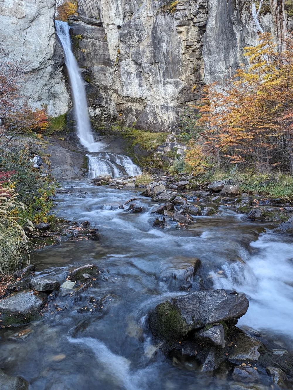 Fall colour waterfall Patagonia