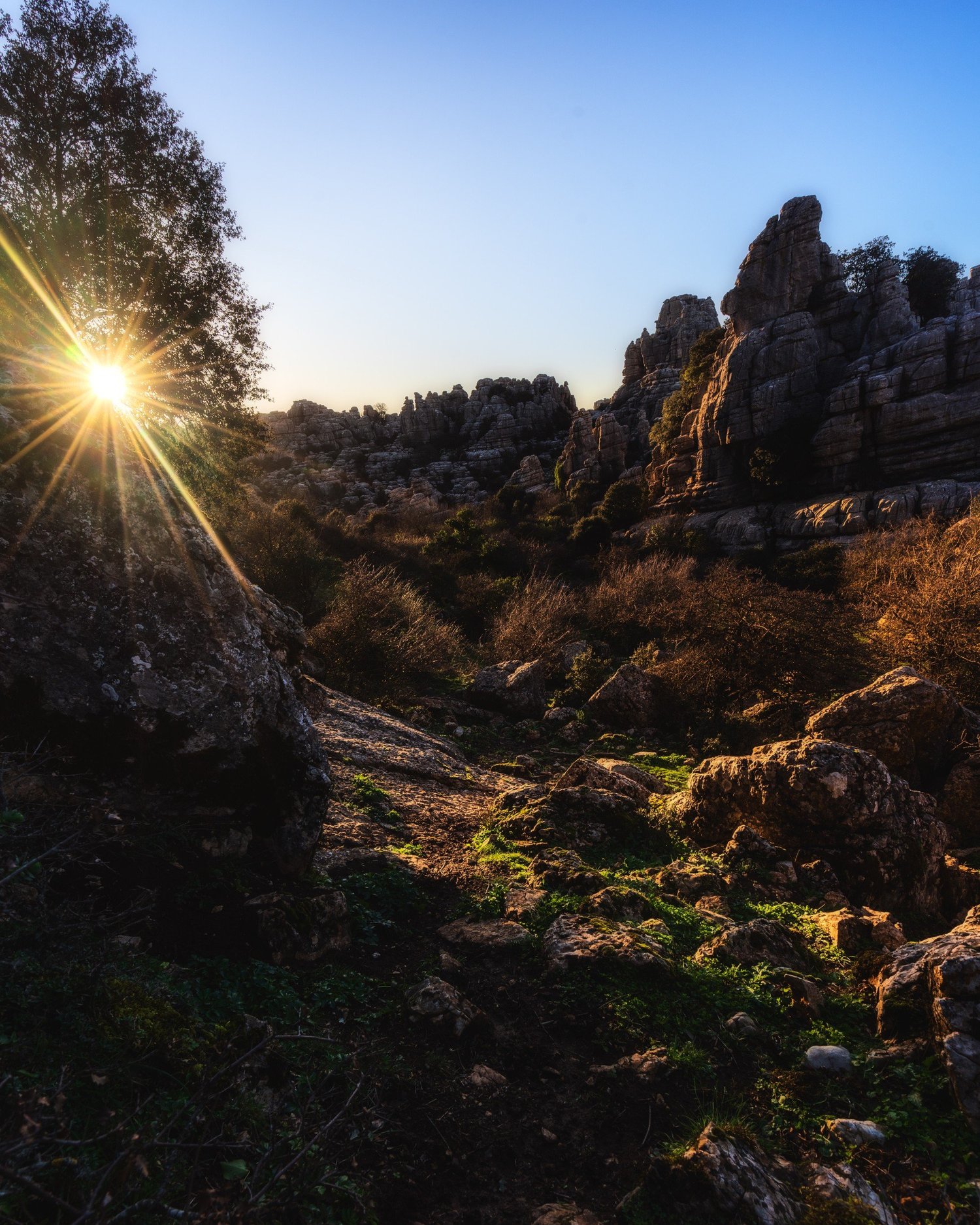 Sunset at El Torcal with sunstar