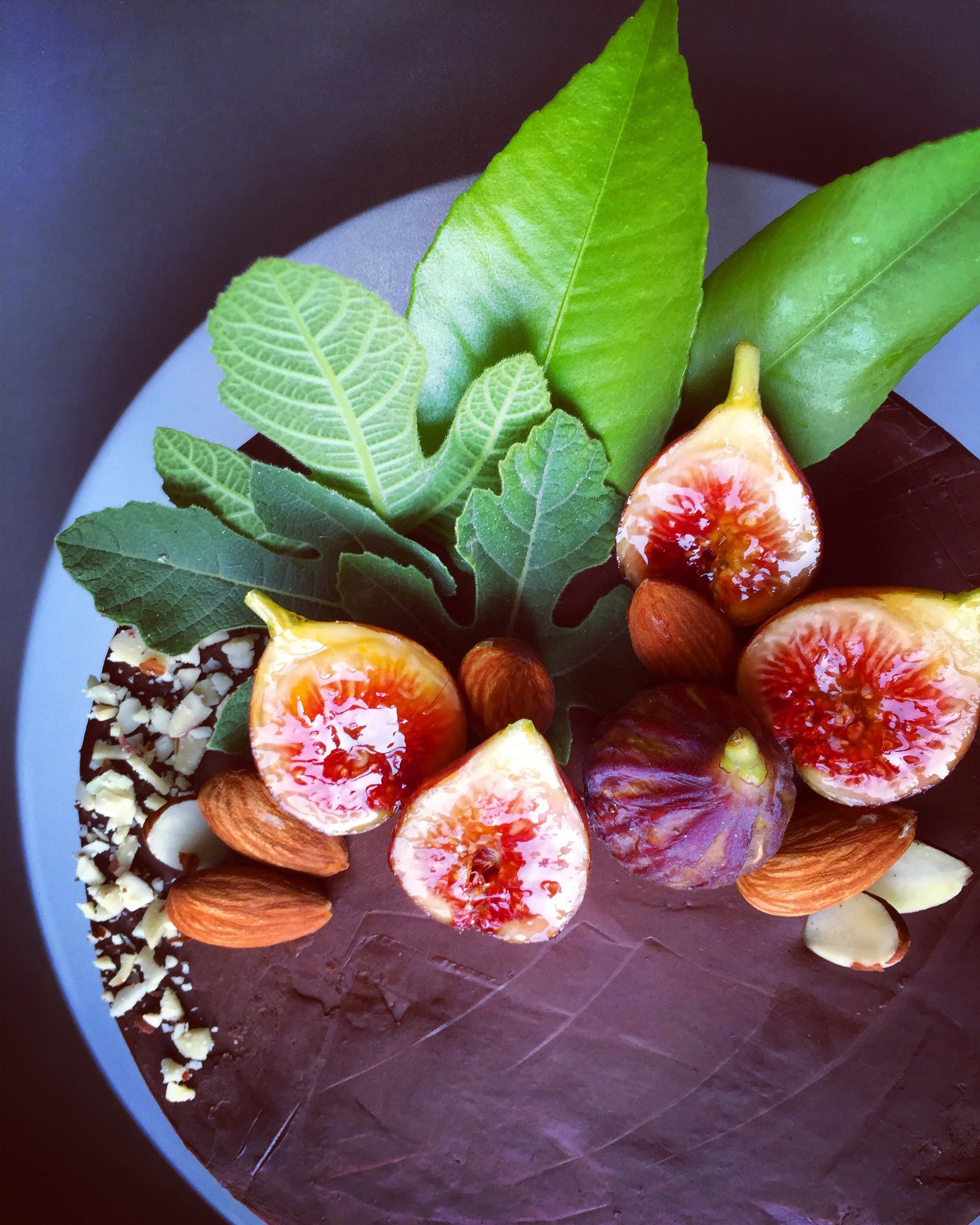 Dark Chocolate Cake with Dark Chocolate Ganache and Fresh Figs