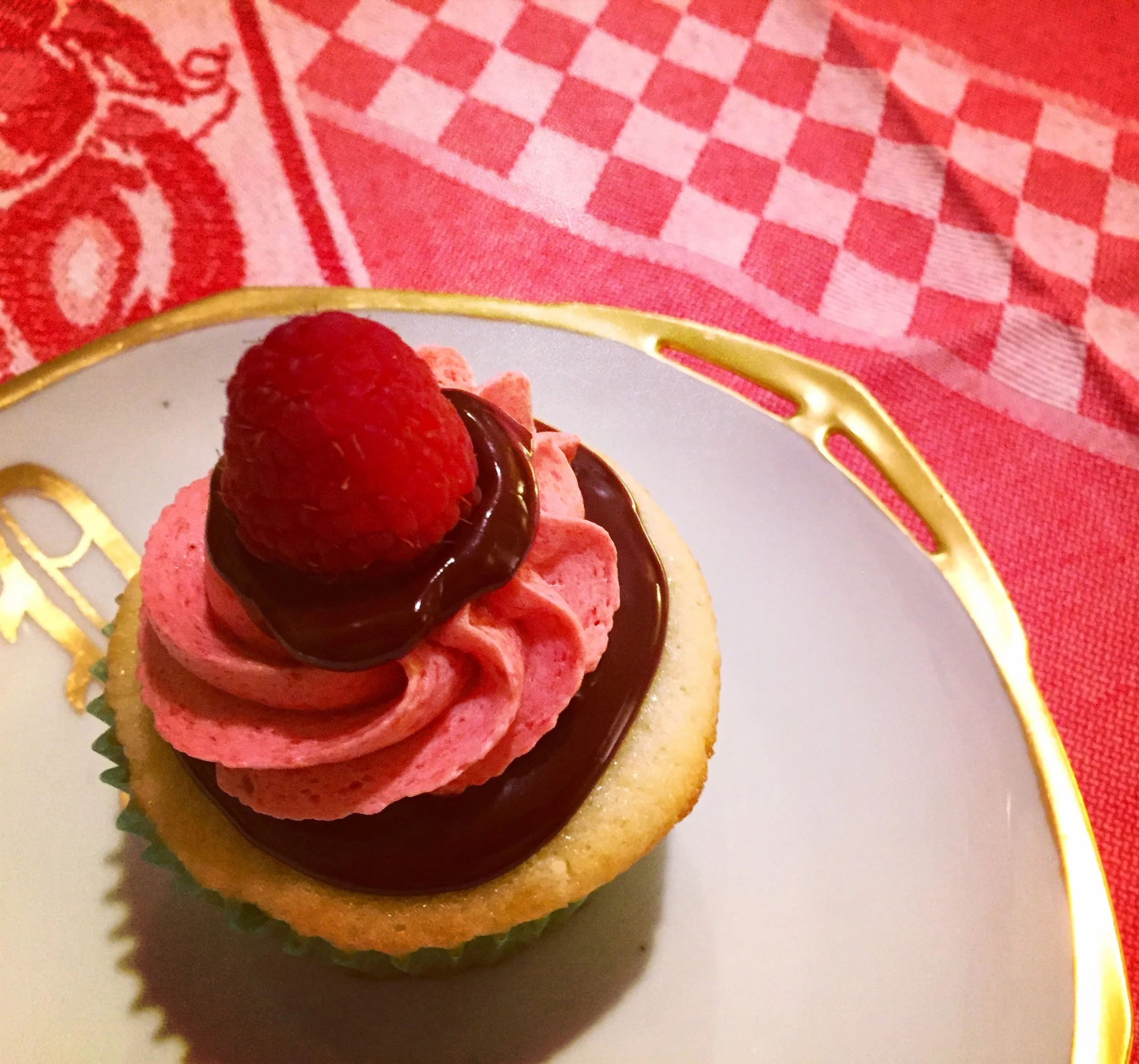 Almond Cake with Dark Chocolate Ganache and Raspberry Buttercream