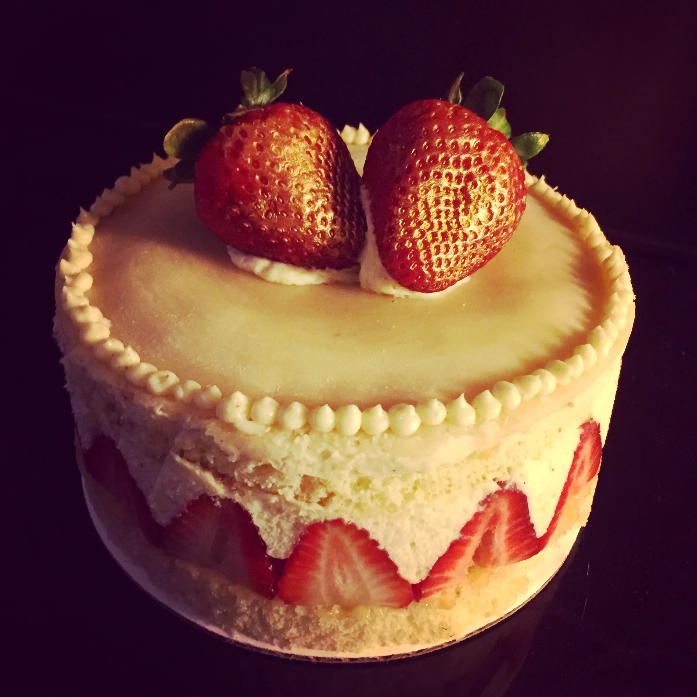 Fraisier Cake with Mousseline Cream and Marzipan