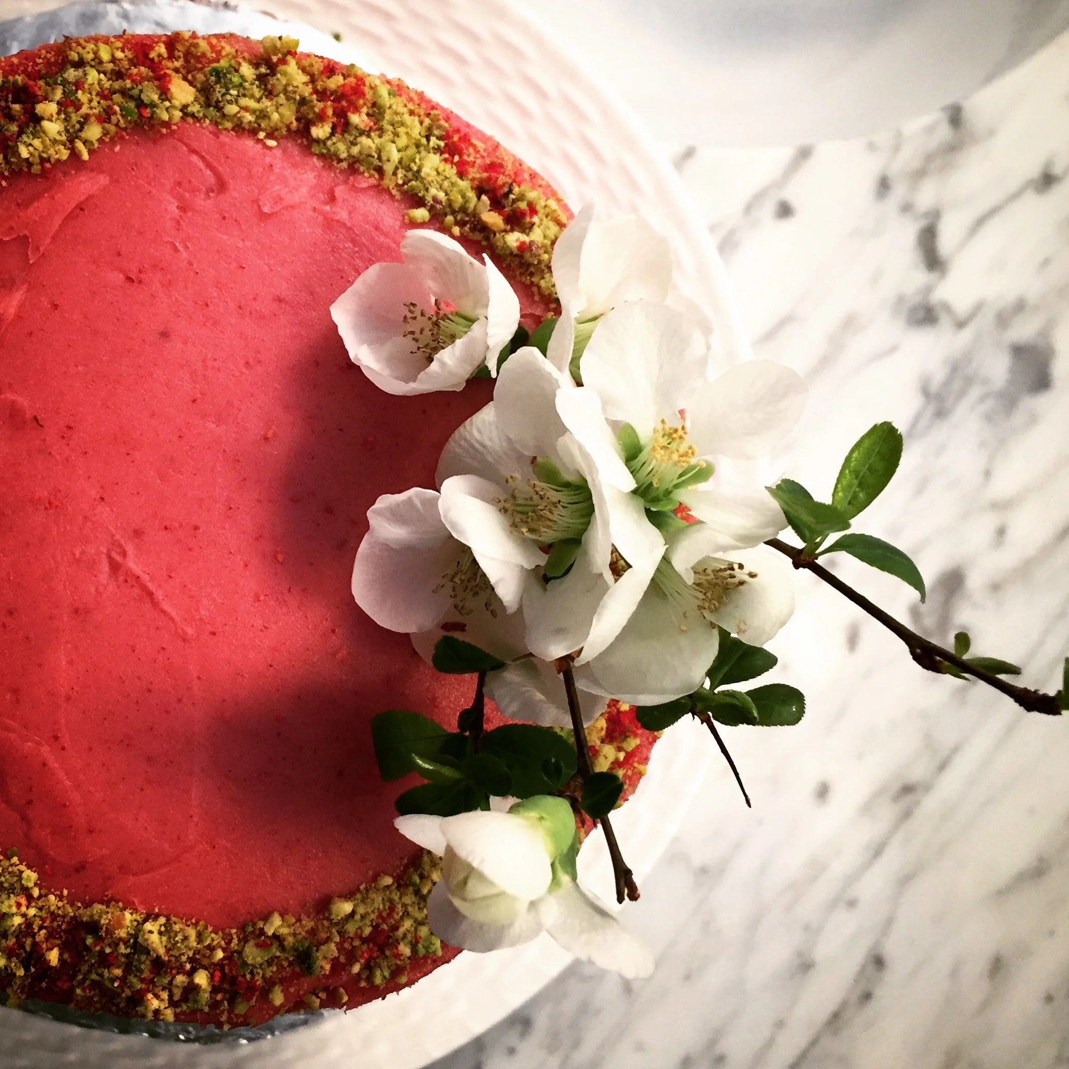 Pistachio Almond Cake with Raspberry Rose Buttercream