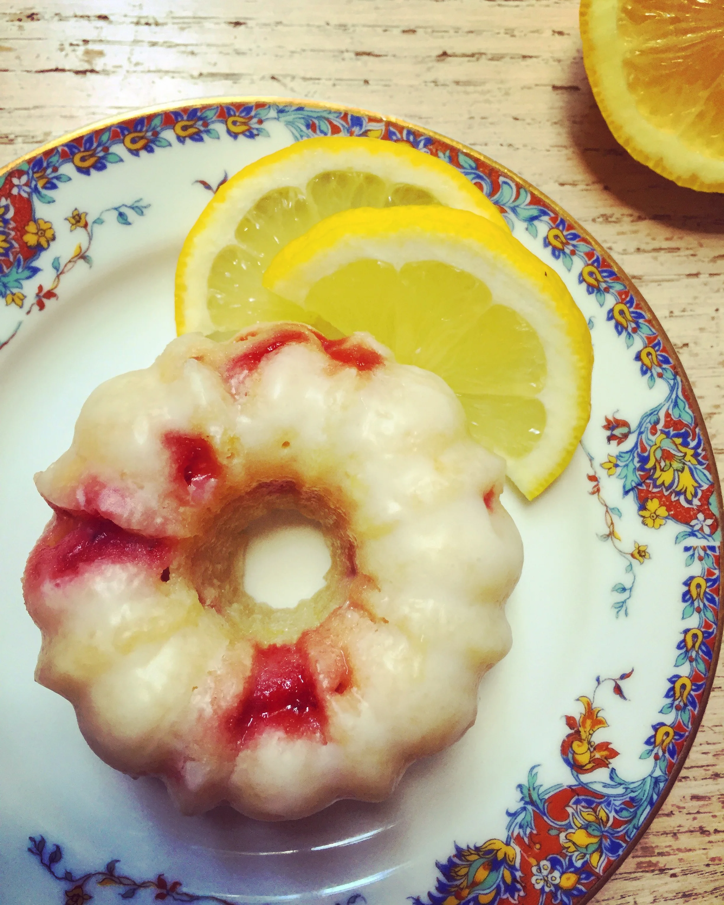 Mini Lemon Strawberry Bundt Cakes with a Lemon Sugar Glaze