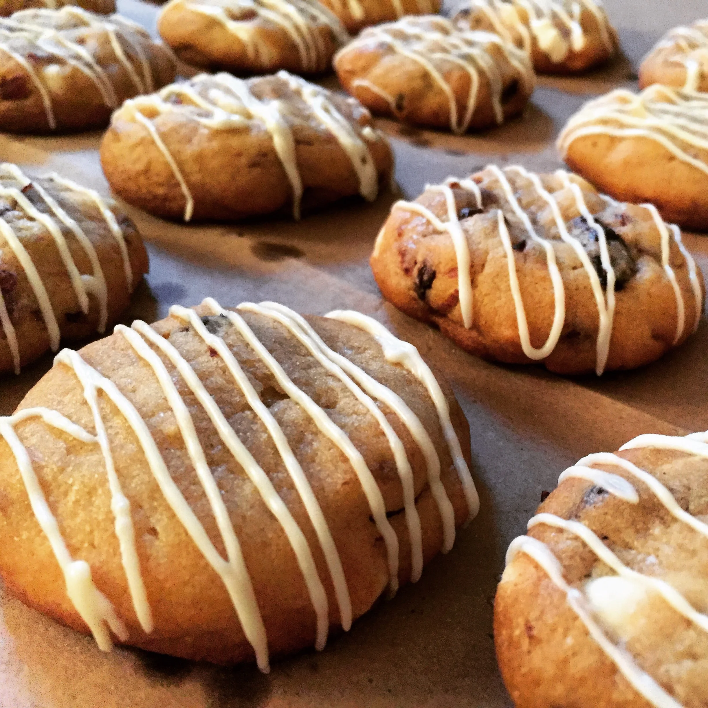 White Chocolate, Almond and Cherry Cookies