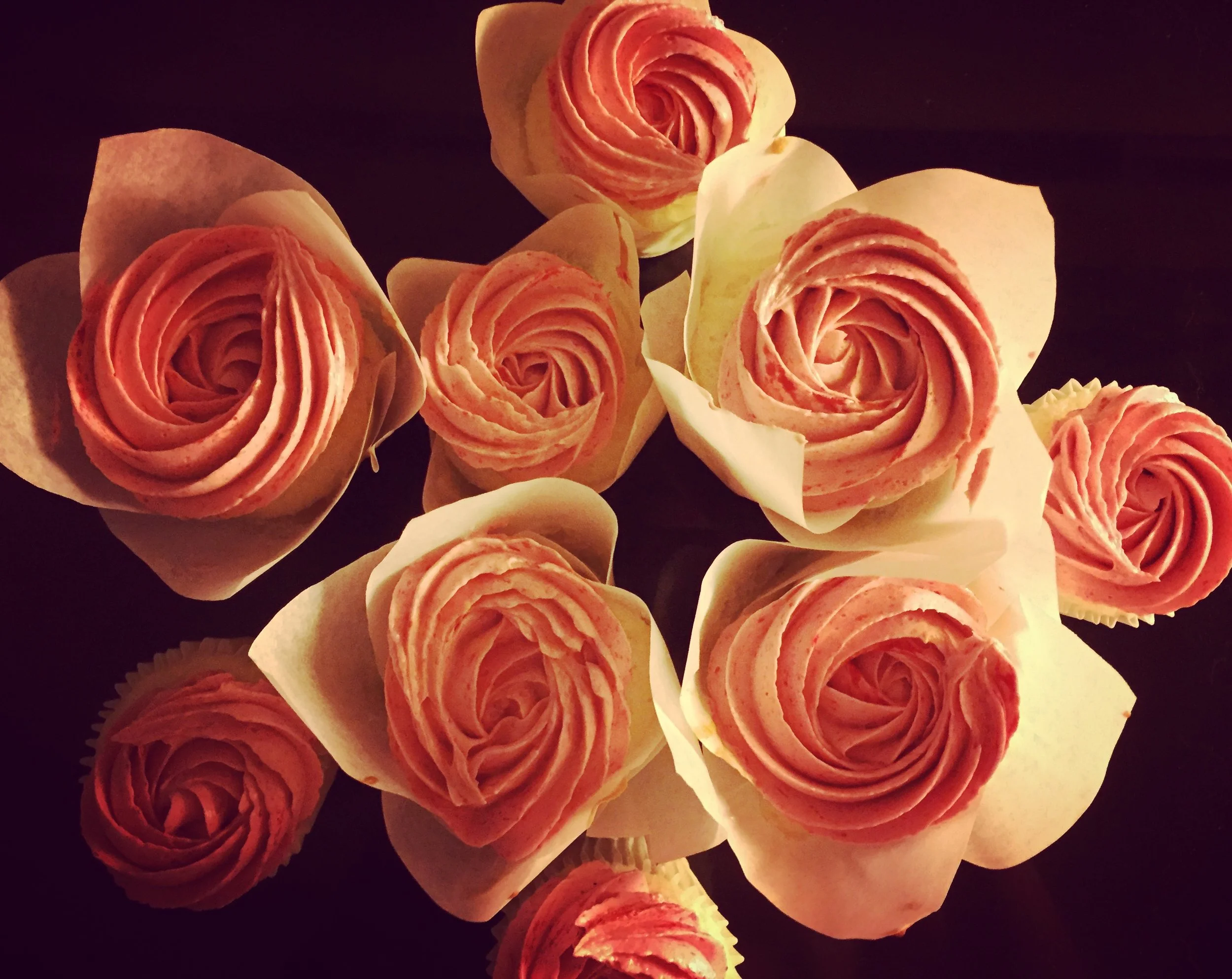 Angel Food Roses with Raspberry Swiss Meringue Buttercream