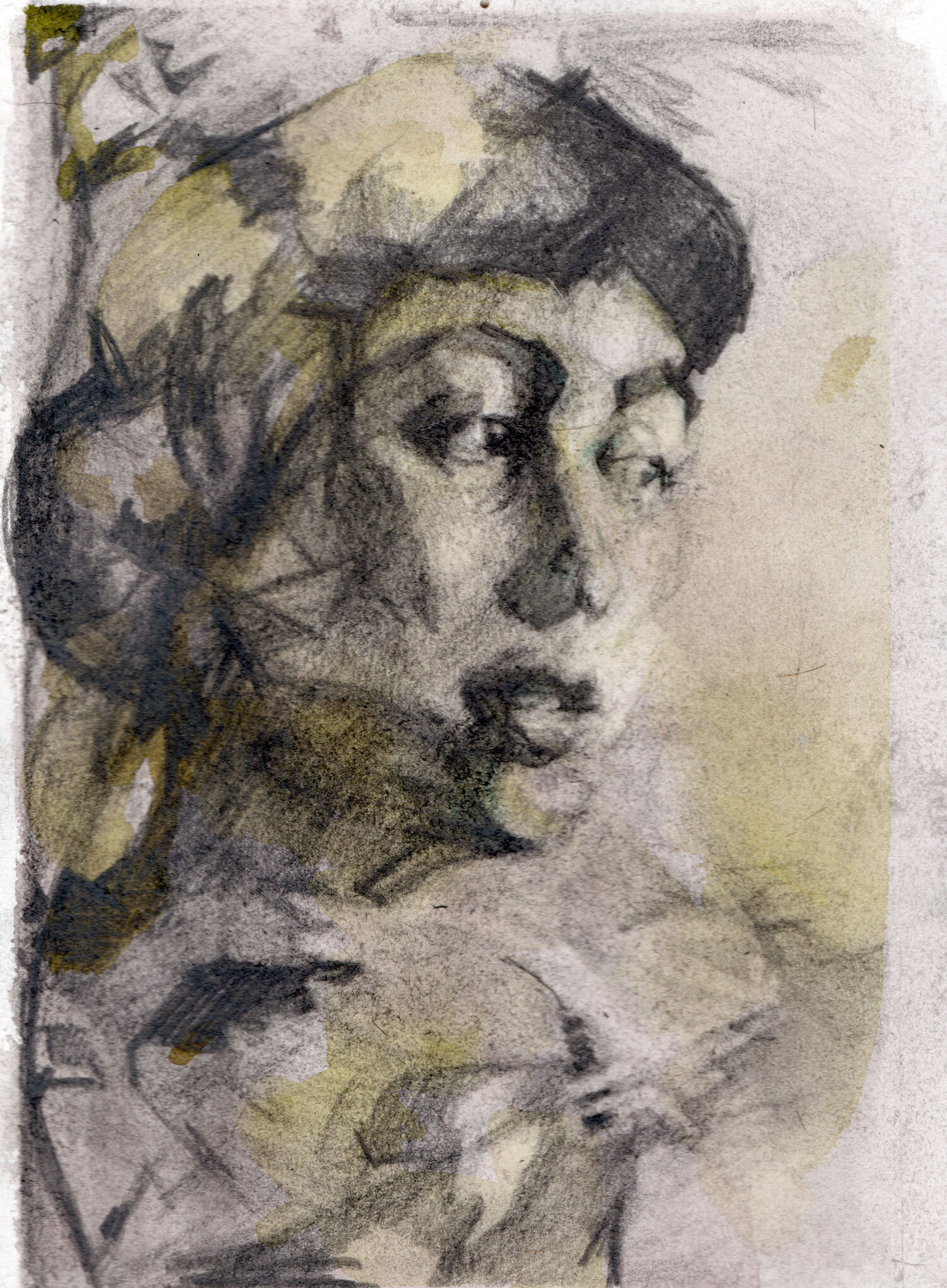  Woman In Dappled Light, Watercolor and graphite on paper, 9x6, 2019, SOLD 