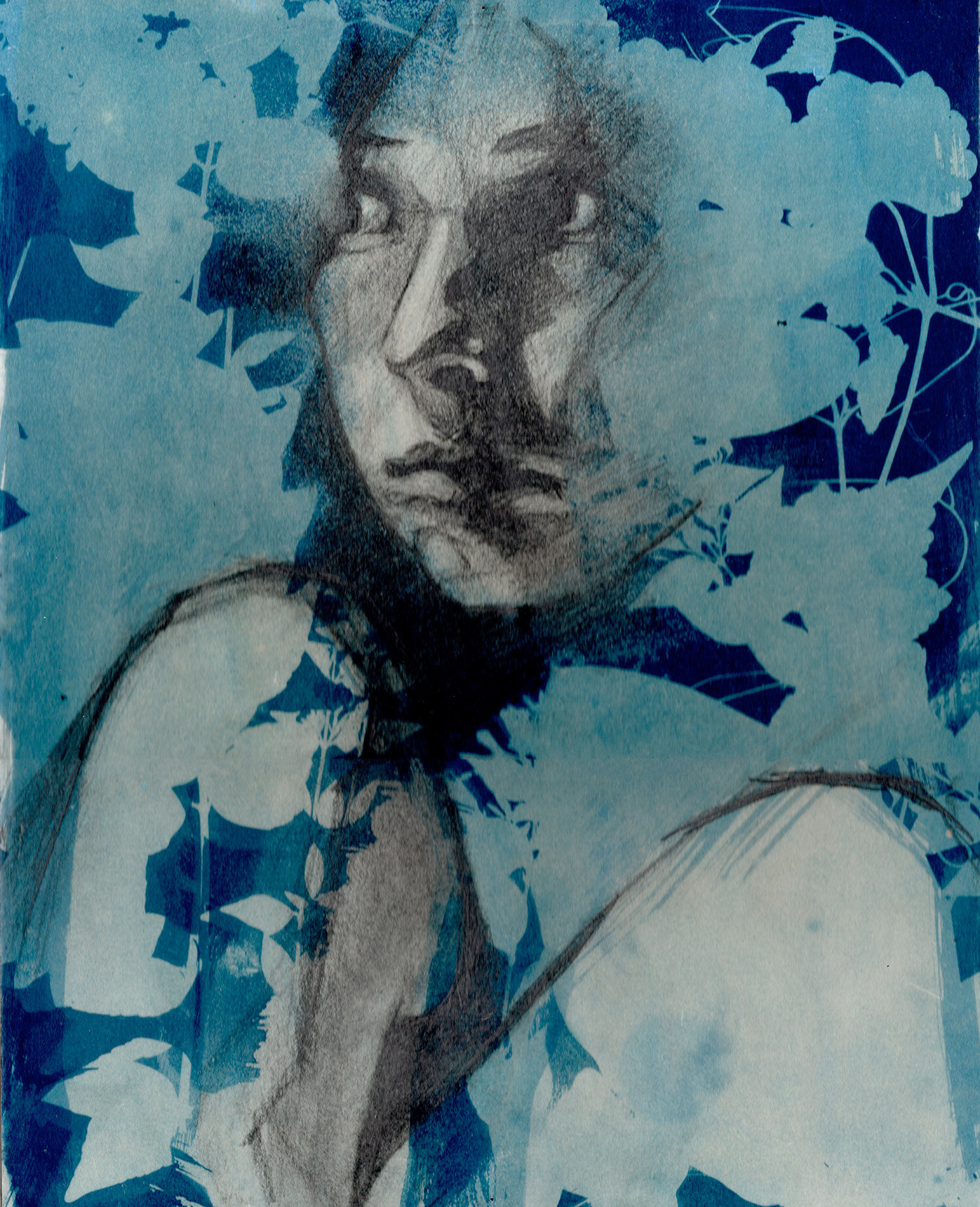   In A Fleeting Moment , Cyanotype and graphite on panel, 14x11, 2020, SOLD 
