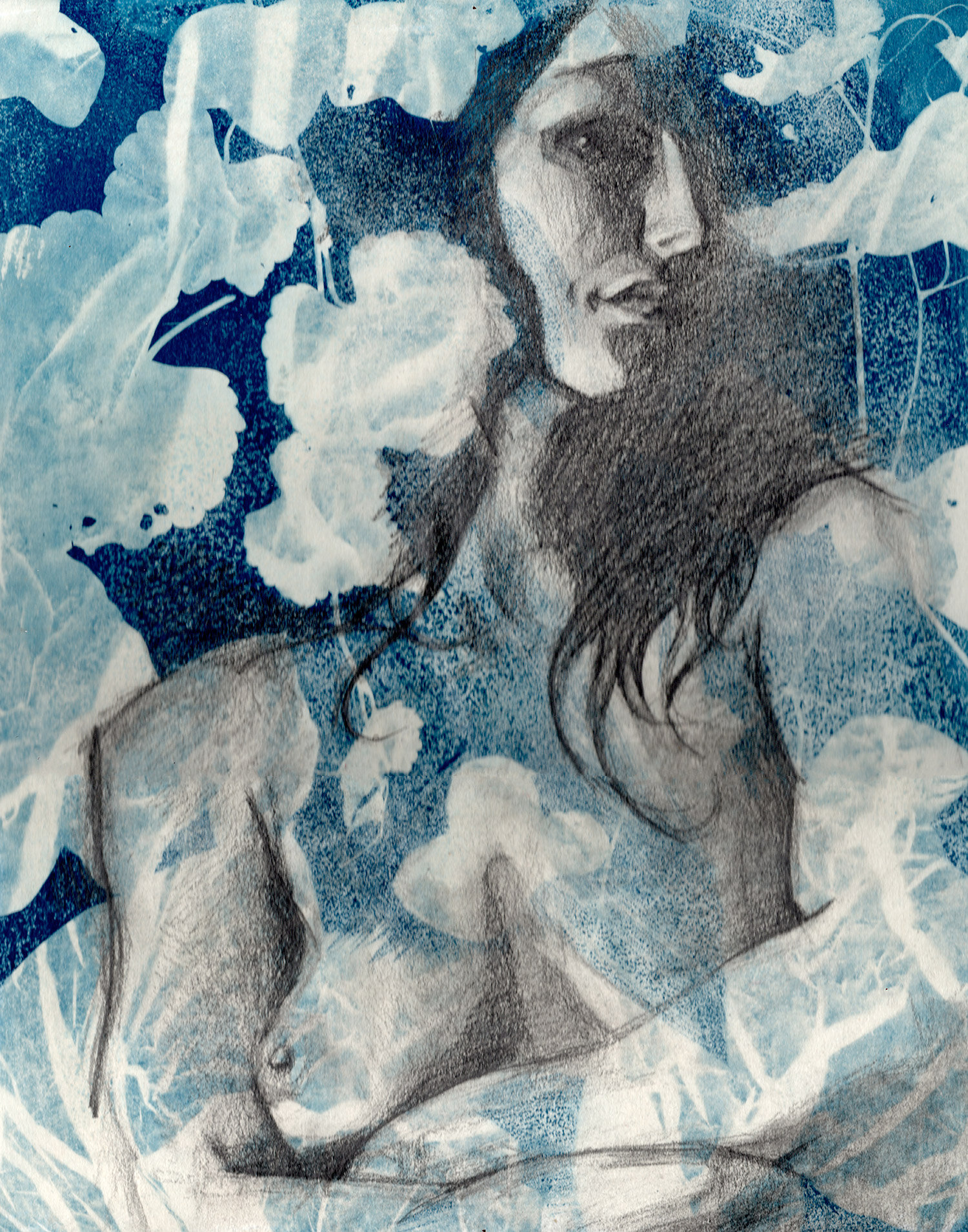   See The Bright And Hollow Sky,  Cyanotype and graphite on panel, 14x11, 2020, SOLD 