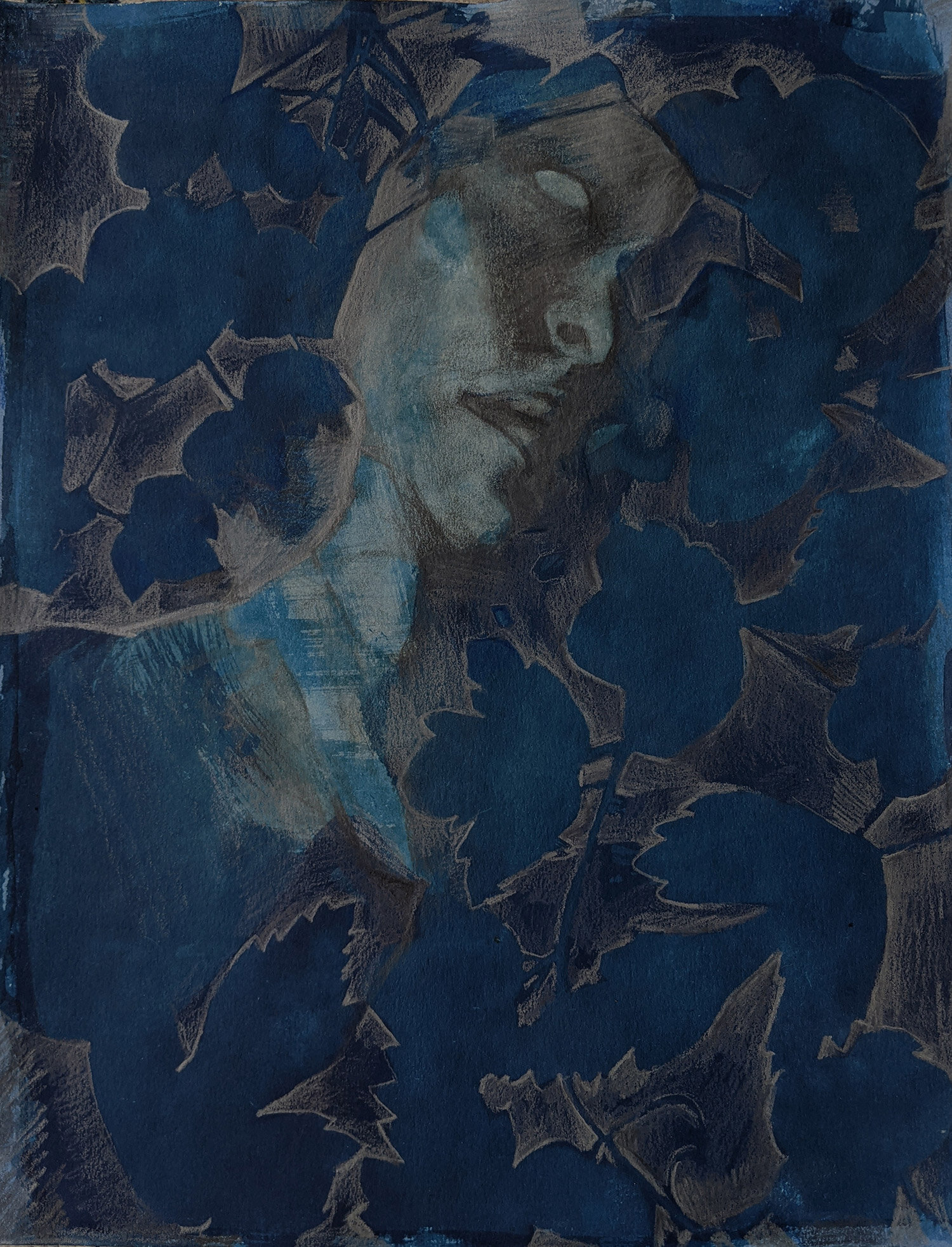   Lost In The Light,  Cyanotype and graphite on panel, 14x11, 2020, Available 