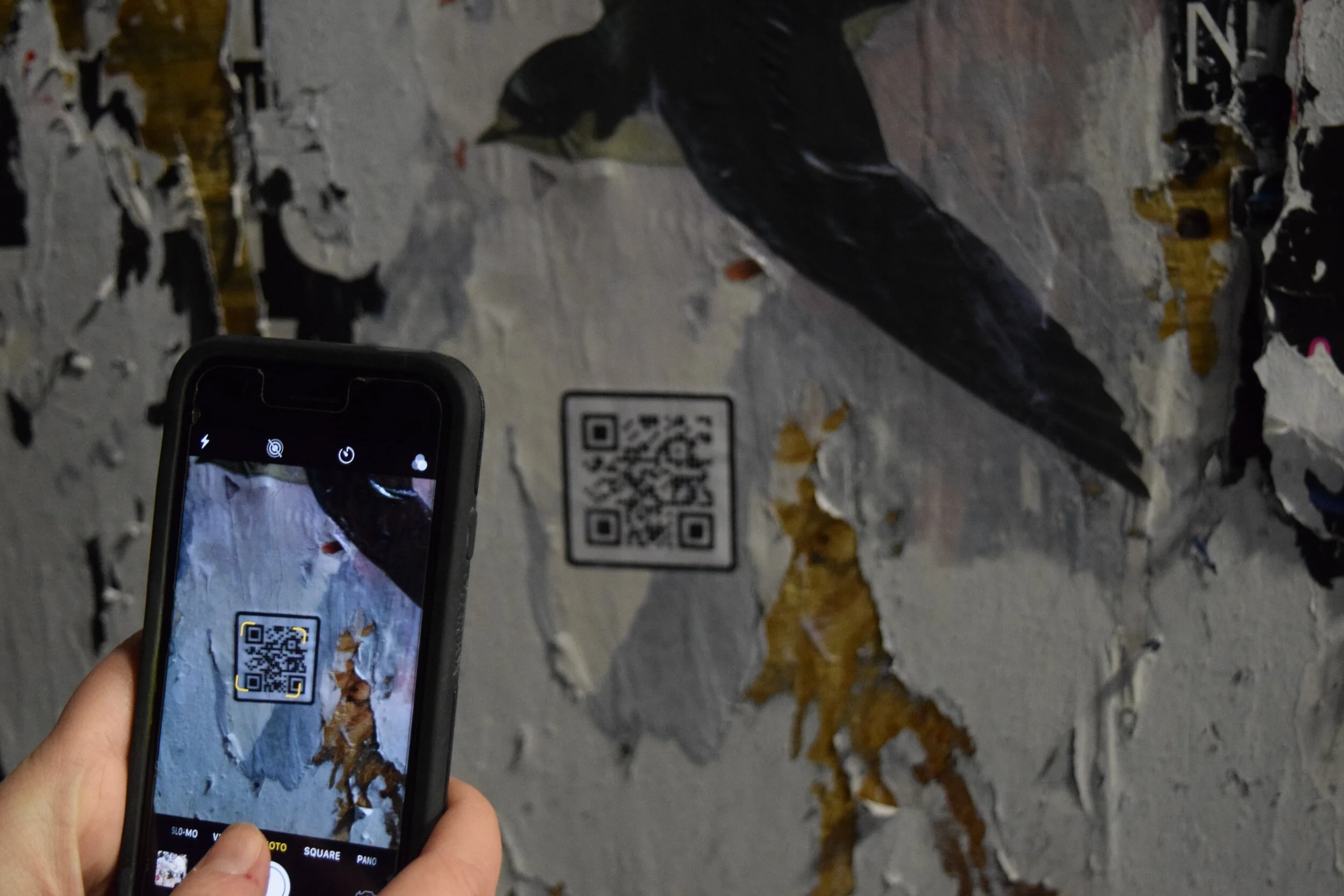  Individual scanning QR code to get more information about Advertere (To Turn Towards) Excerpts from Install. No. 1, (5 Signs of Rebirth) Chinatown reinstallation 