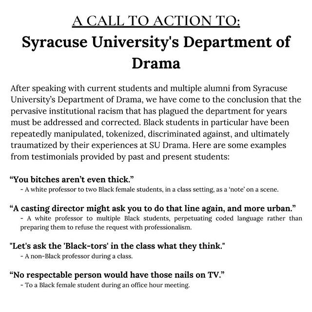 #TakeTheNoteSUDrama #NotAgainSU &bull;
&bull;
&bull;
For alumni looking to add their name in solidarity, go to link in @c.rikkigreen &lsquo;s bio. ❤️